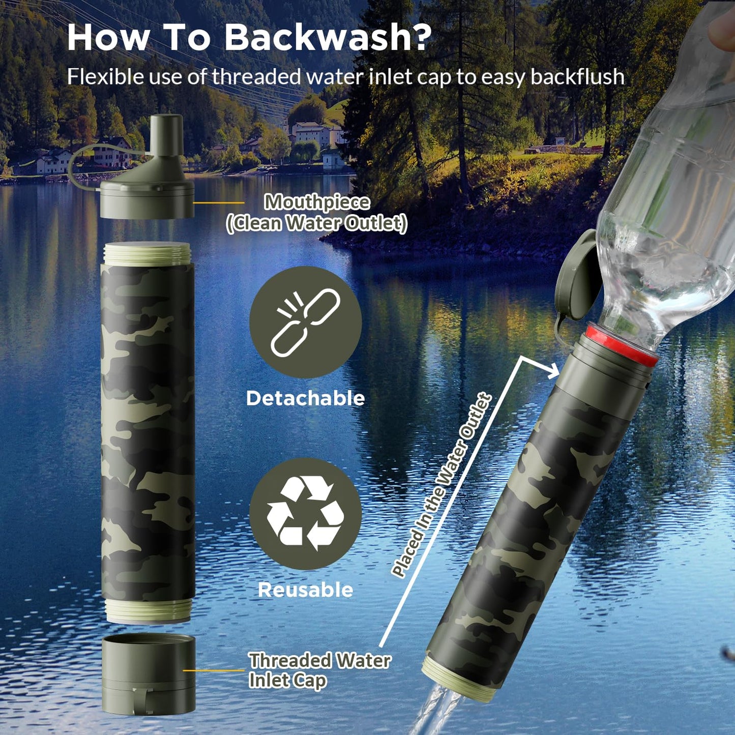 Membrane Solutions Straw Water Filter, Survival Filtration Portable Gear, Emergency Preparedness, Supply for Drinking Hiking Camping Travel Hunting Fishing Team Family Outing