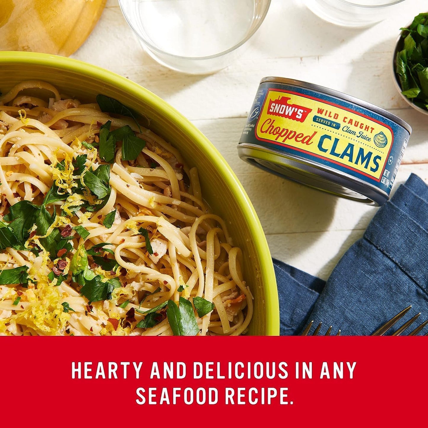 Snow's Ocean Chopped Clams Canned, 51 oz Can - 7g Protein per Serving - Gluten Free, No MSG, 99% Fat Free - Great for Pasta & Seafood Recipes