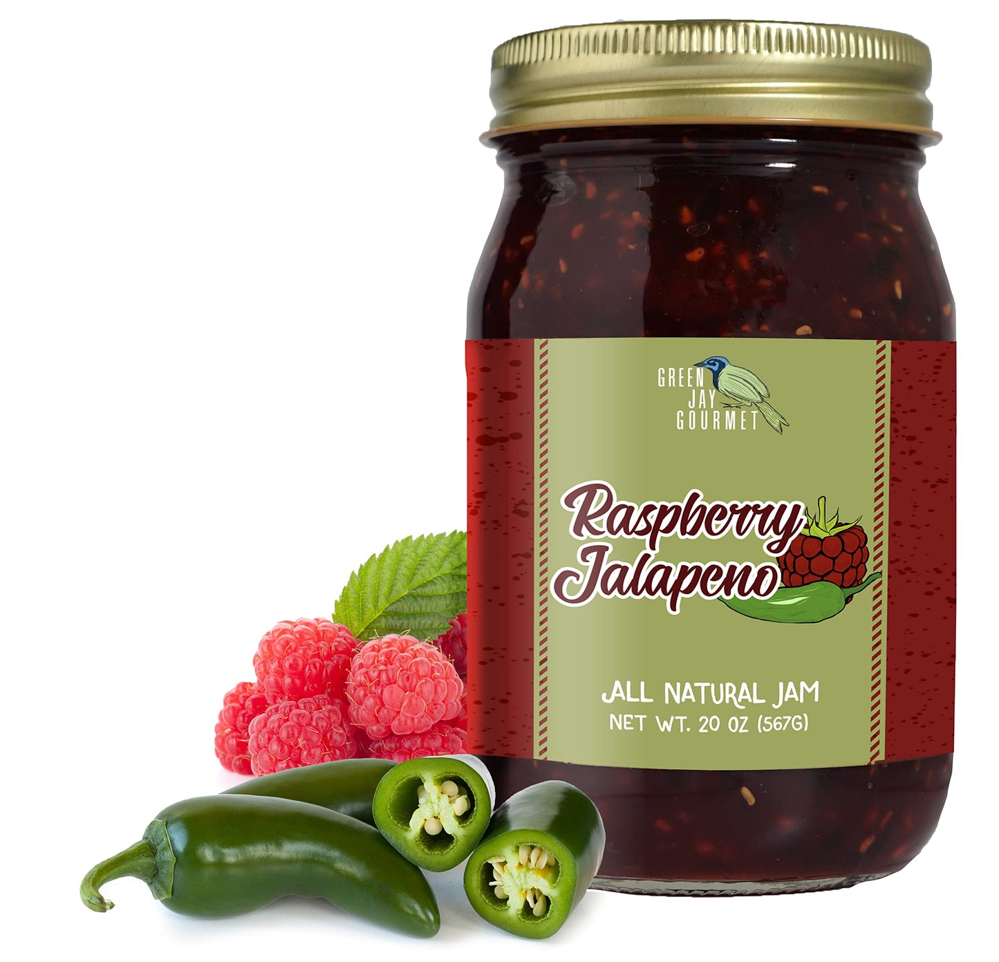 Green Jay Gourmet Spicy Jam Variety Pack - All-Natural Raspberry Jalapeno Jam, Strawberry Jalapeno Jam, Blackberry Jalapeno Jam - Vegan, Gluten-free Jam - No Preservatives - USA Made - 3 x 20 Ounces