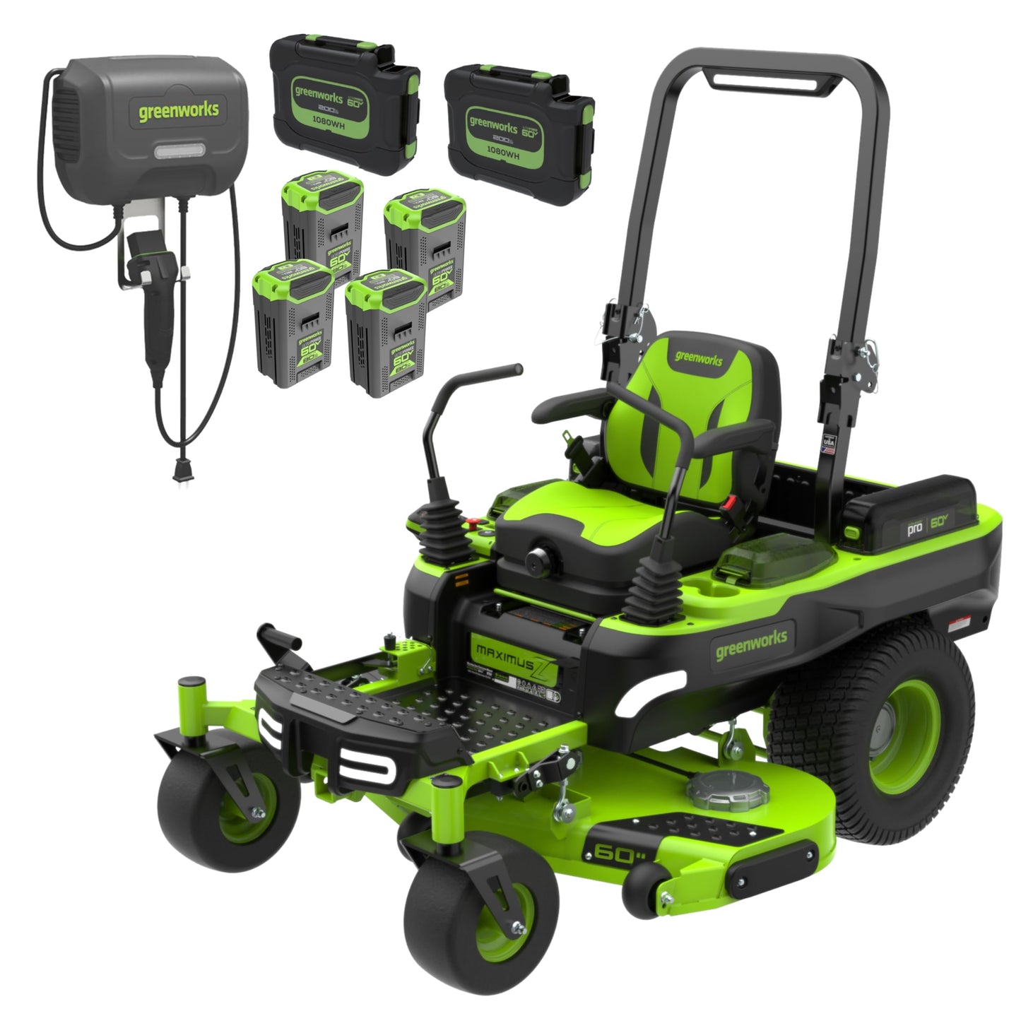 Greenworks 60V 21” Cordless (Push) Lawn Mower (LED Lights + Aluminum Handles), 5.0Ah Battery and Rapid Charger