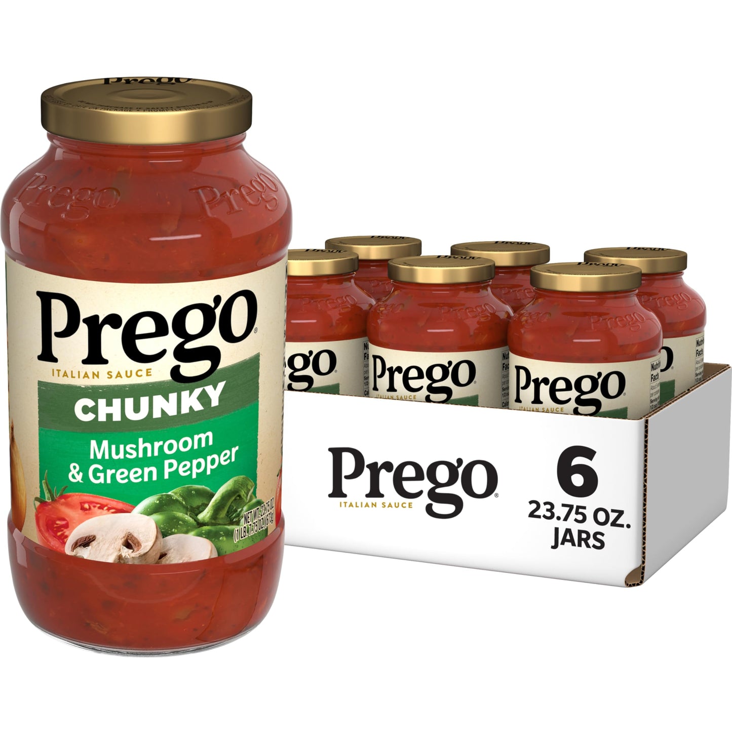 Prego Traditional No Sugar Added Pasta Sauce, 23.5 Oz Jar (Case of 6)