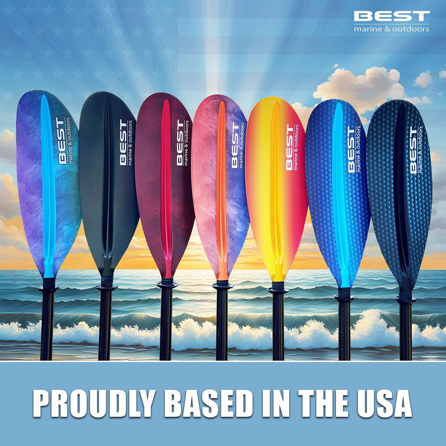 Best Marine and Outdoors Kayak Paddle, Carbon Fiber Shaft & Fiberglass Reinforced Polypropylene Blades, 220cm, 234cm, 250cm, Lightweight Kayak Paddles for Adults (Blue Prism, 234 CM)