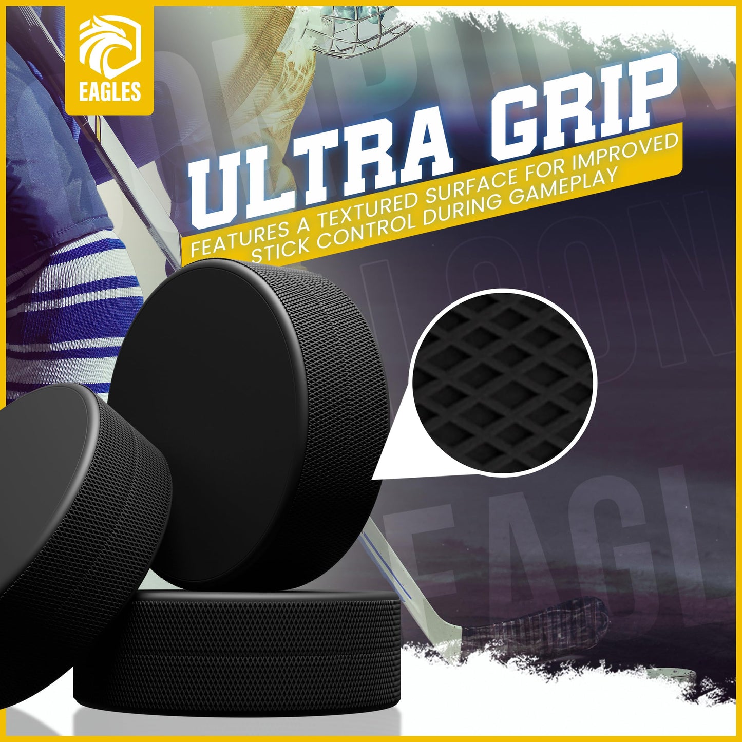 EAGLES Ice Hockey Pucks | High Grade Pucks Official Regulation Weight & Size for Practice & Classic Training - 6 oz Diameter 3" Thickness 1" Black Hockey Puck | Roller Hockey 2 Pack