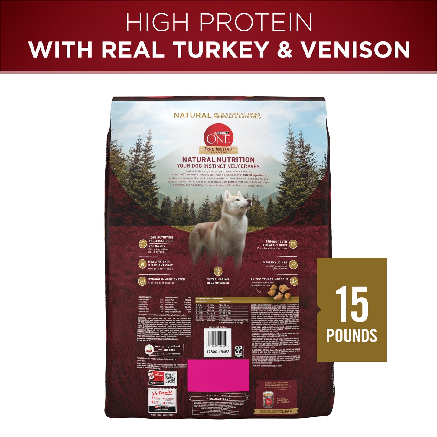Purina ONE True Instinct With A Blend Of Real Turkey and Venison Dry Dog Food - 36 lb. Bag