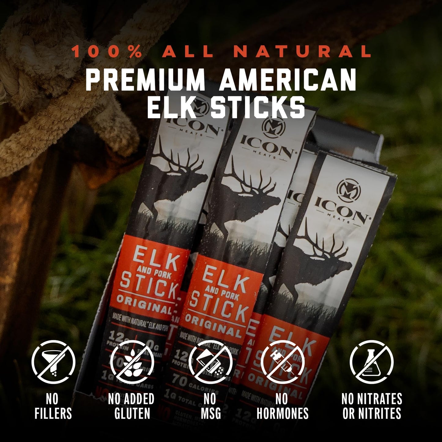 ICON Meats Snack Sticks Sampler - Assorted Flavors of Bison, Elk, Venison and Pork Jerky Sticks - 24 Pack of Individually Wrapped Meat Sticks, 6 Per Flavor – USDA Approved, All Natural Artisan Meats