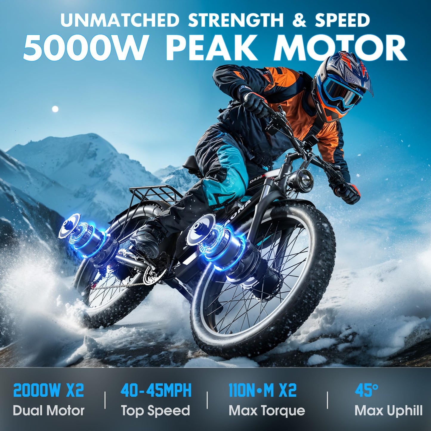 Peak 3000W/5000W Dual Motor Ebike for Adults, 52V 23Ah/32Ah Battery, 37-45MPH Max Speed Up to 80-100 Miles Range, 7/21 Speed 24"/26" Fat Tire with Hydraulic Brake UL Certificated Electric Bike Bicycle
