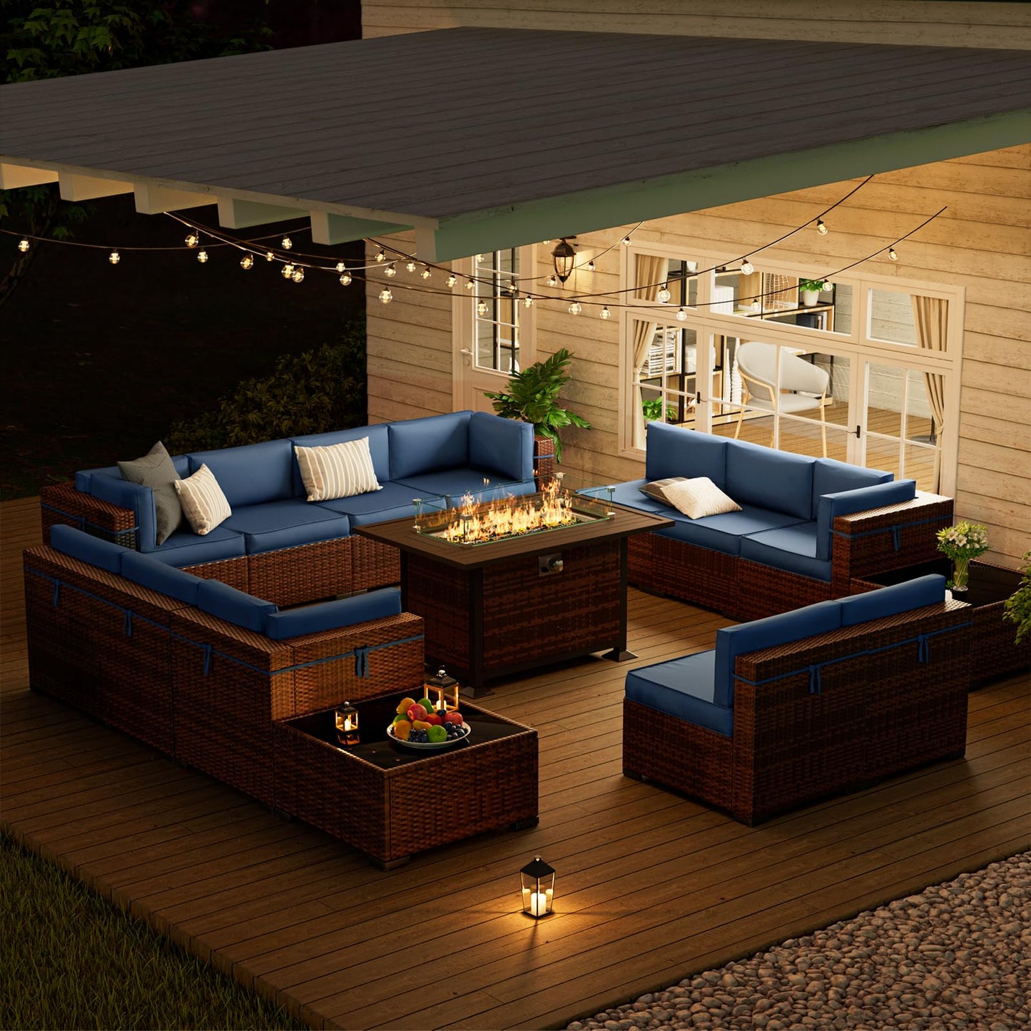 Amopatio Patio Furniture Sets, 7 Pieces Outdoor Rattan Sectional Sofa Set with Glass Table and Cushions, Wicker Patio Conversation Set for Outdoor Indoor Backyard Lawn Garden Porch (Grey)