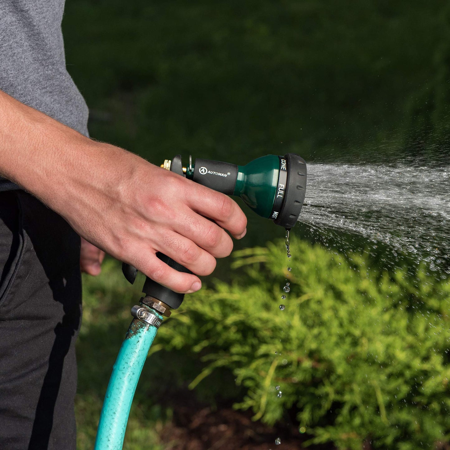 AUTOMAN-Garden-Hose-Nozzle, ABS Water Spray Nozzle with 7 Adjustable Watering Patterns, Slip Resistant for Watering Plants, Lawn& Garden, Washing Cars, Cleaning, Showering Pets & Outdoor Fun.