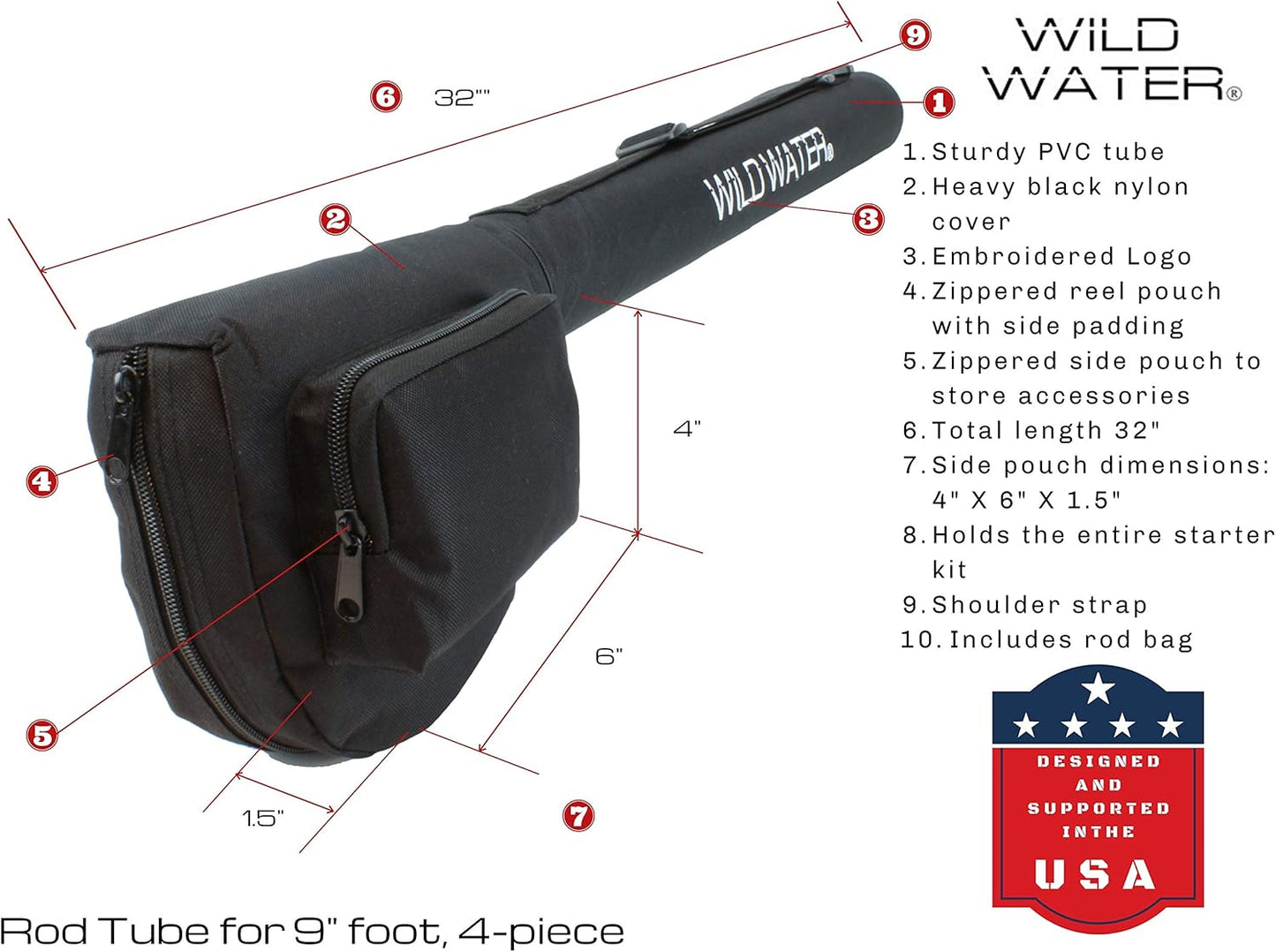 Wild Water Standard Fly Fishing Combo Starter Kit, 5 or 6 Weight 9 Foot Fly Rod, 4-Piece Graphite Rod with Cork Handle, Accessories, Die Cast Aluminum Reel, Carrying Case, Fly Box Case & Fishing Flies