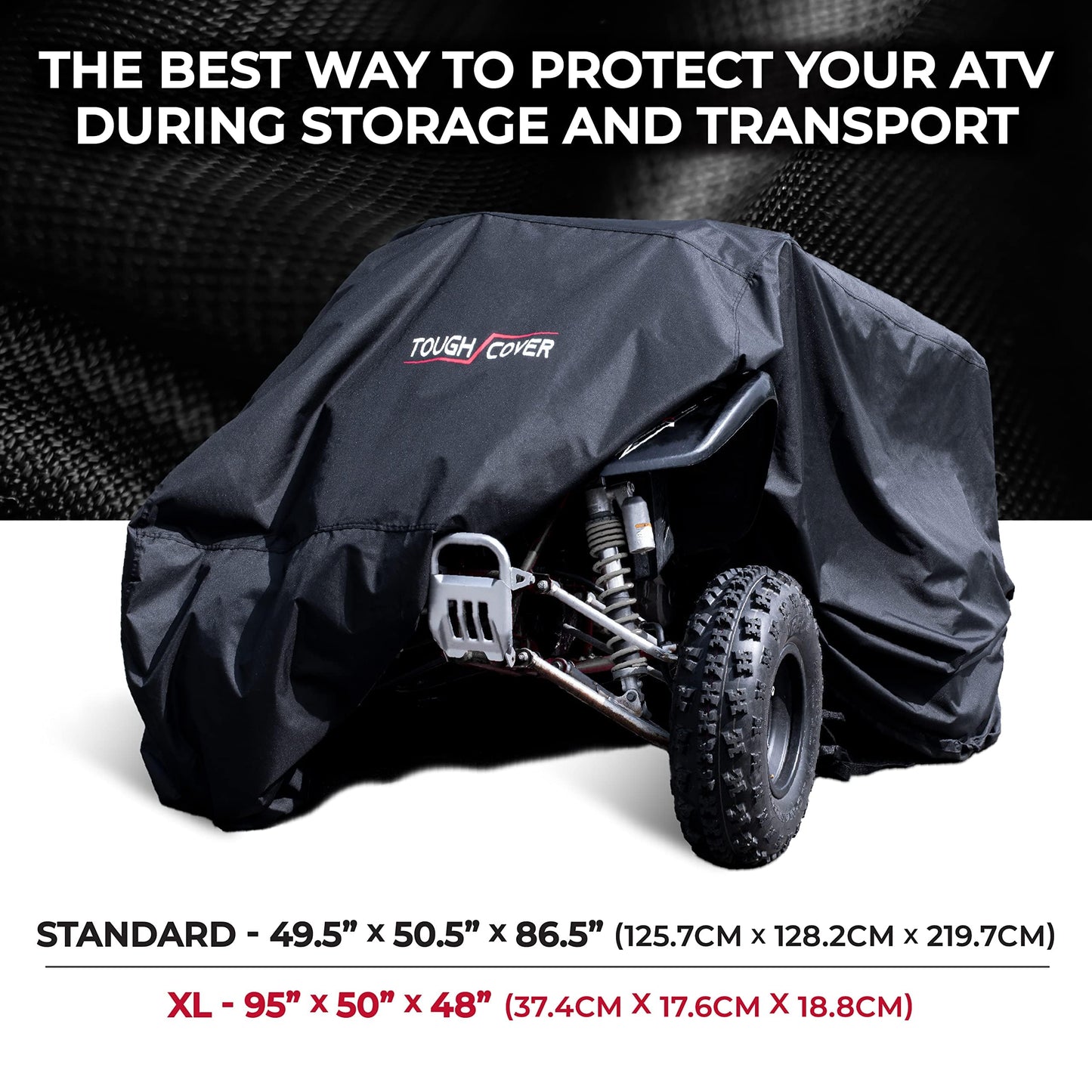 Tough Cover ATV Heavy Duty 600D Marine Grade Fabric (Black) - Quad Cover for Kawasaki, Honda, Polaris, Yamaha - Waterproof Protection Against Water, Wind, UV - ATV Waterproof Shield