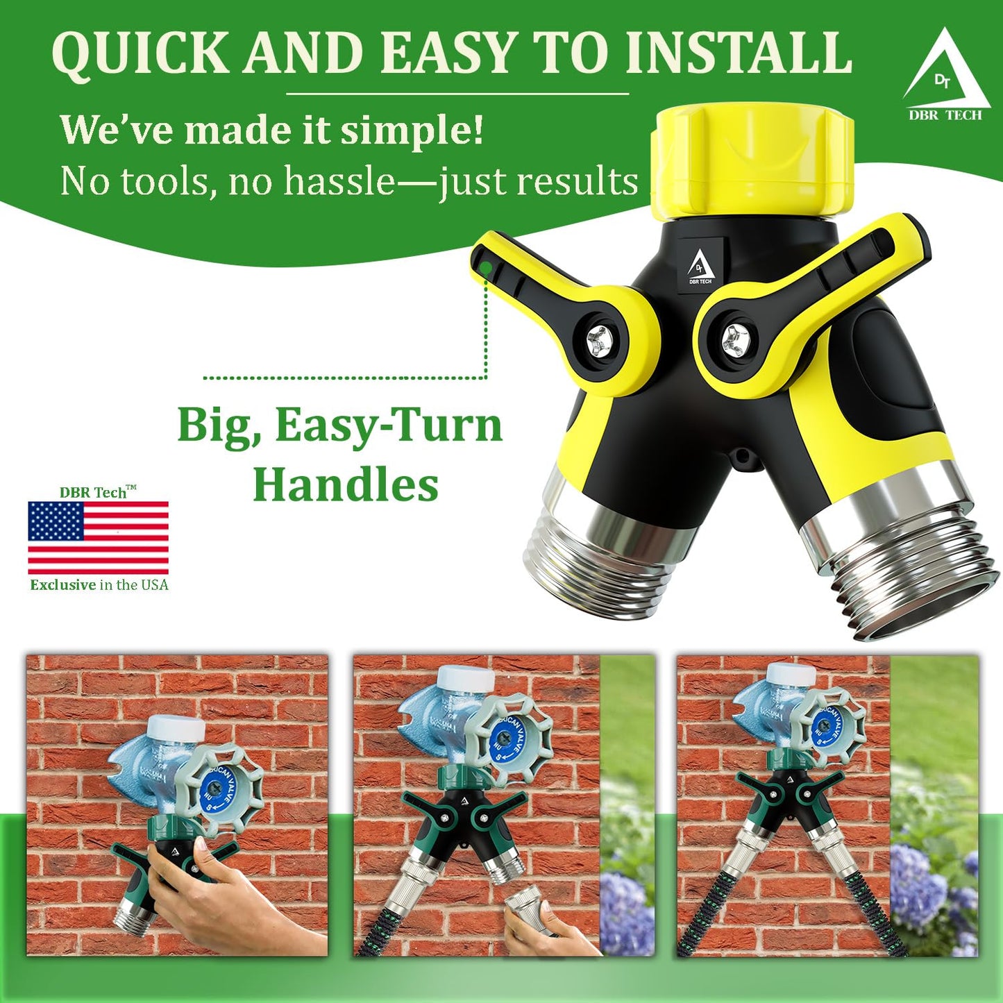 Hose Splitter 2 Way, Heavy Duty Metal Connector, Two Way Garden Hose Splitter, High Flow Spigot Faucet Bib Adapter, Solid Double Y Shut Off Valve for Outdoor Gardening Hoses, Orange