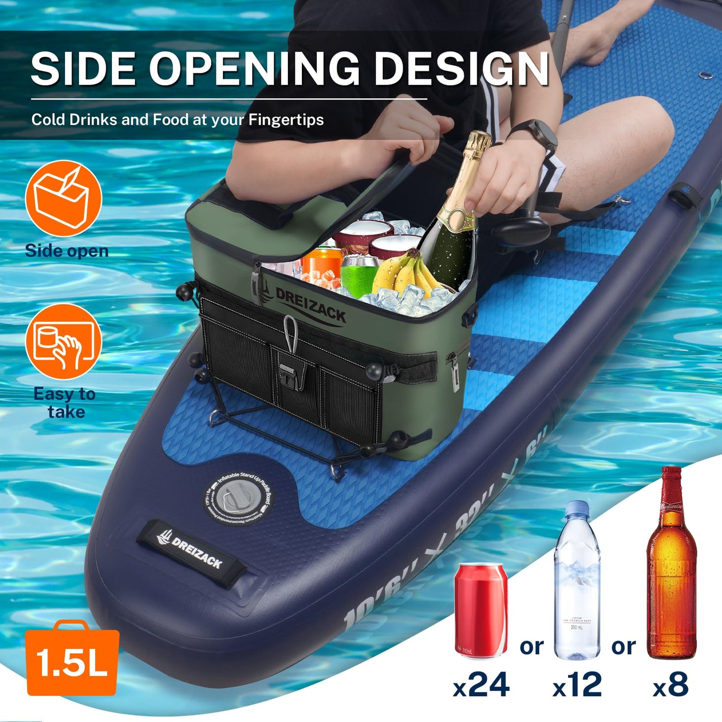 Dreizack Kayak Cooler Behind Seat, Waterproof Cooler for Kayaking,Paddle Board Cooler Compatible with Lawn-Chair Seat Kayak Accessories Cooler Bag Kayak Cooler Tow Behind for Camping Fishing