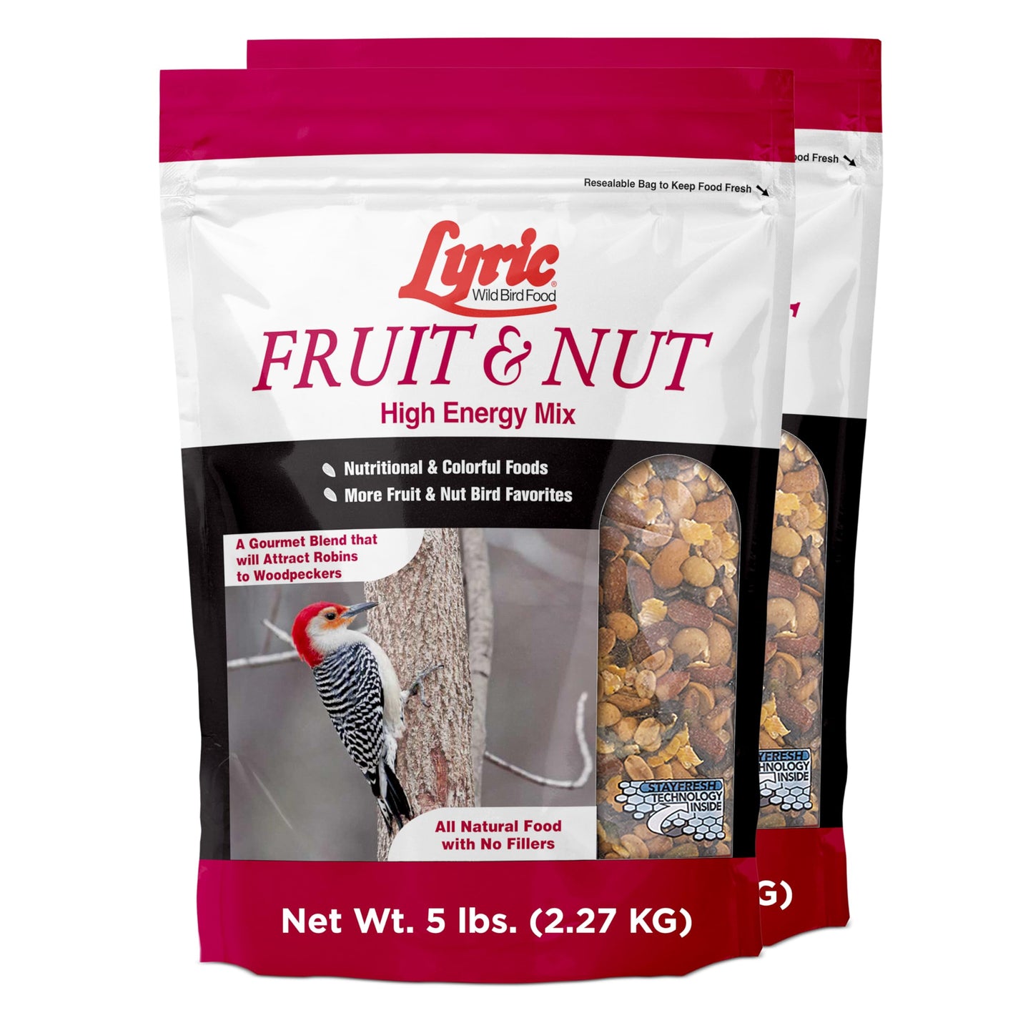 Lyric Fruit and Nut Wild Bird Seed - High Energy Wild Bird Food Mix - Attracts Woodpeckers, Chickadees & Other Songbirds - 20 lb bag