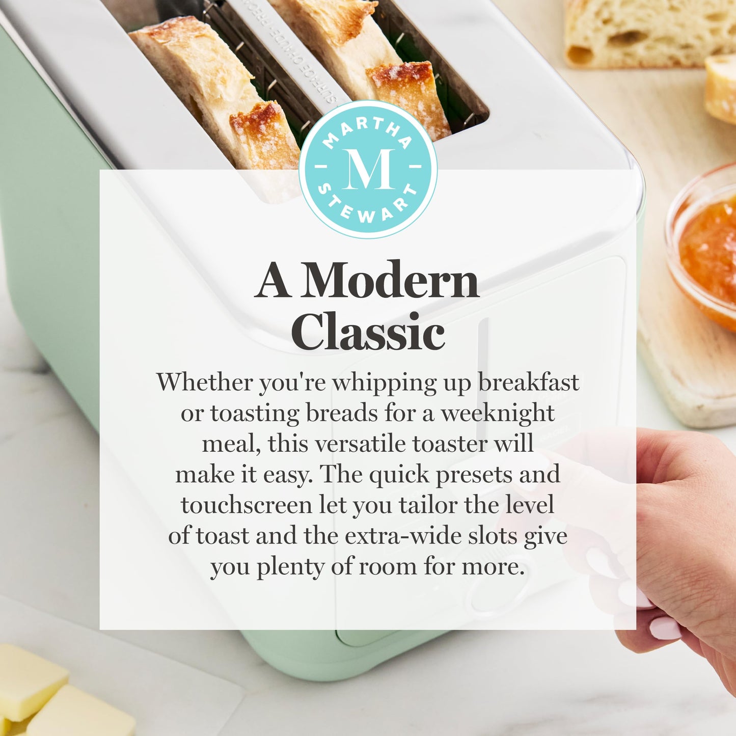 Martha Stewart 4 Slice Toaster, 10 Shade Settings with Defrost, Cancel, Bagel & Gluten-Free, Extra-Wide Self-Centering Slots for Waffles, Artisan Bread, Removable Crumb Tray, Cord Wrap,1800W, Honeydew