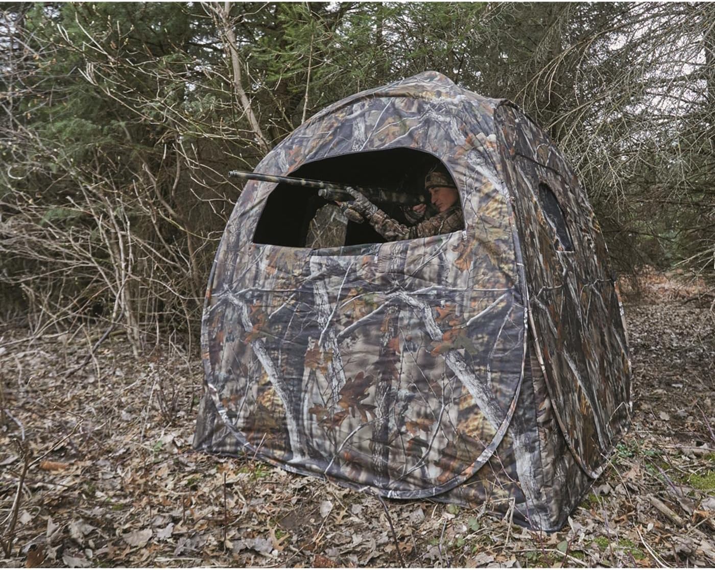 HuntRite Deluxe Pop-Up Hunting Ground Blind, 1-2 Person Tent, Hunting Gear, Equipment, and Accessories, 4-Panel Spring Steel