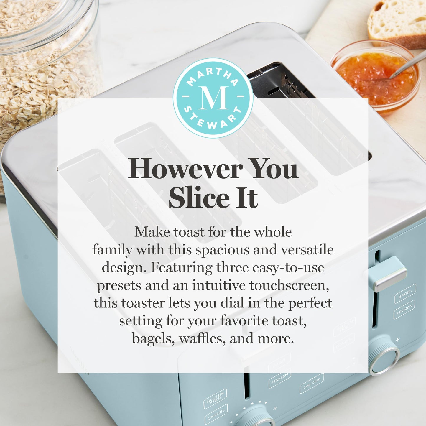 Martha Stewart 4 Slice Toaster, 10 Shade Settings with Defrost, Cancel, Bagel & Gluten-Free, Extra-Wide Self-Centering Slots for Waffles, Artisan Bread, Removable Crumb Tray, Cord Wrap,1800W, Honeydew
