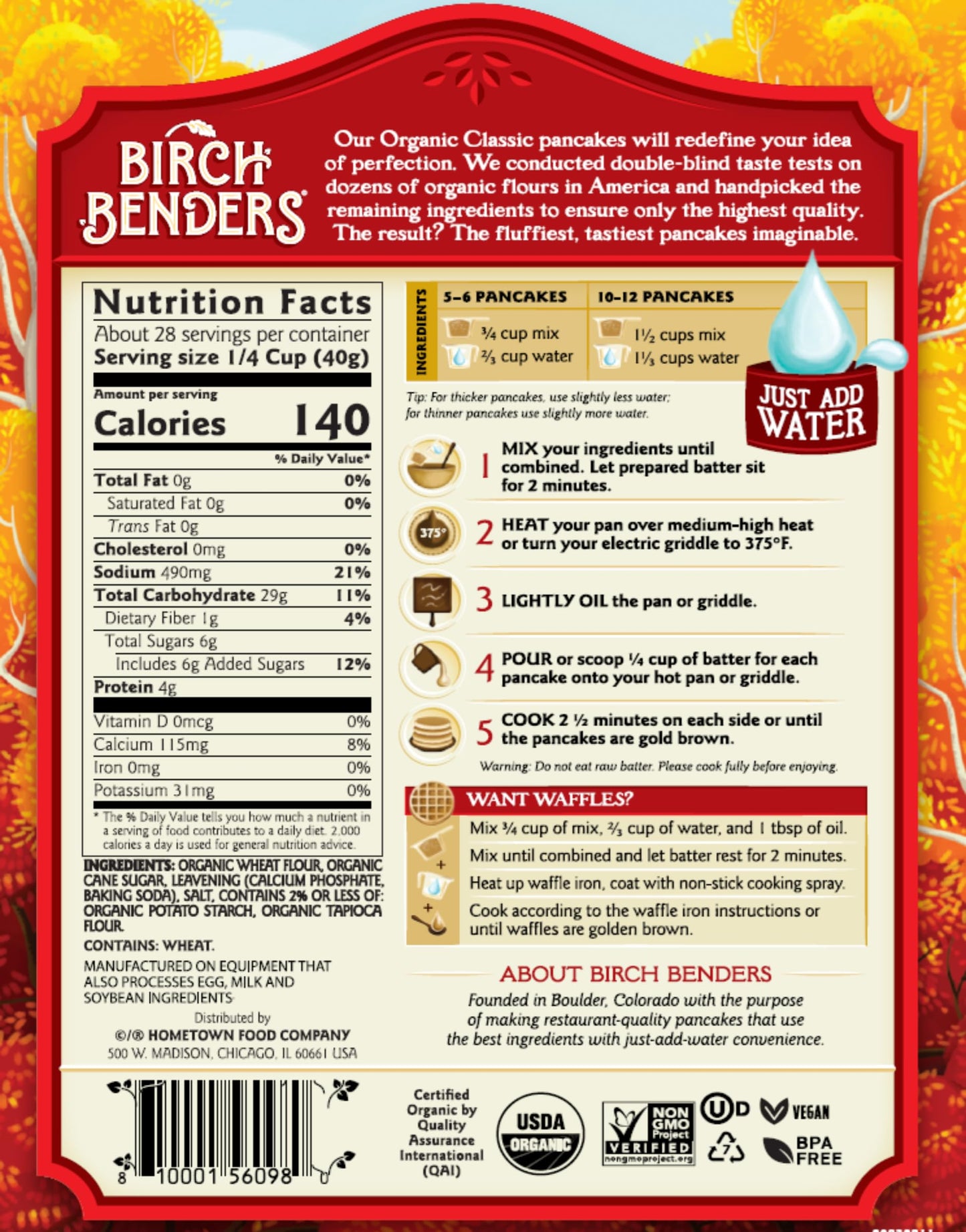 Organic Pancake and Waffle Mix, Classic Recipe by Birch Benders, Whole Grain, Non-GMO, Just Add Water, 16oz (Packaging may vary)