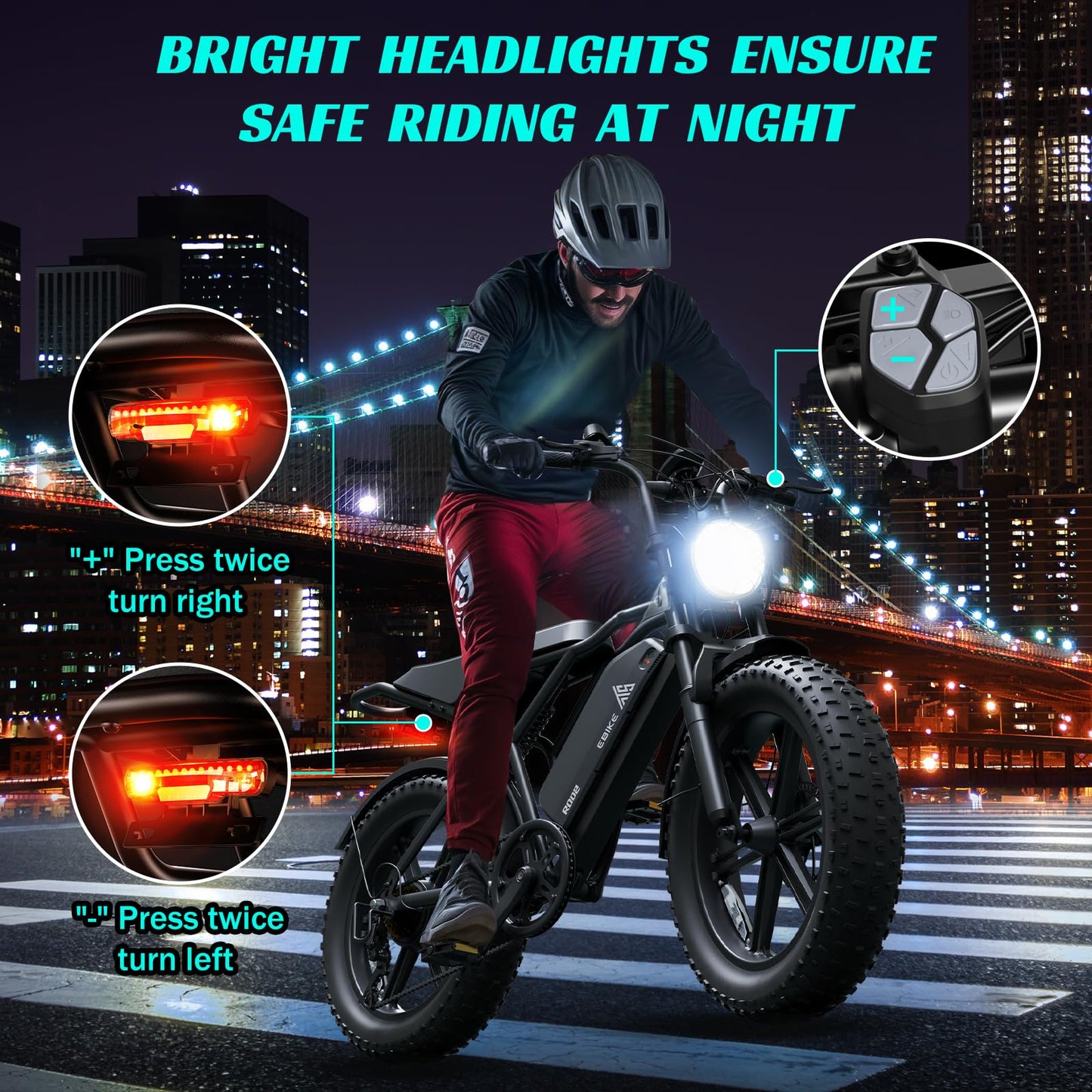 TST Electric Bike for Adults 1500W Peak 20" Fat Tire All-Terrain E-Bike 60 Miles 28MPH Electric Dirt Bike for Road Sand Mountain Snow - 48V 15AH Battery Powered Electric Motorcycle for Adventure