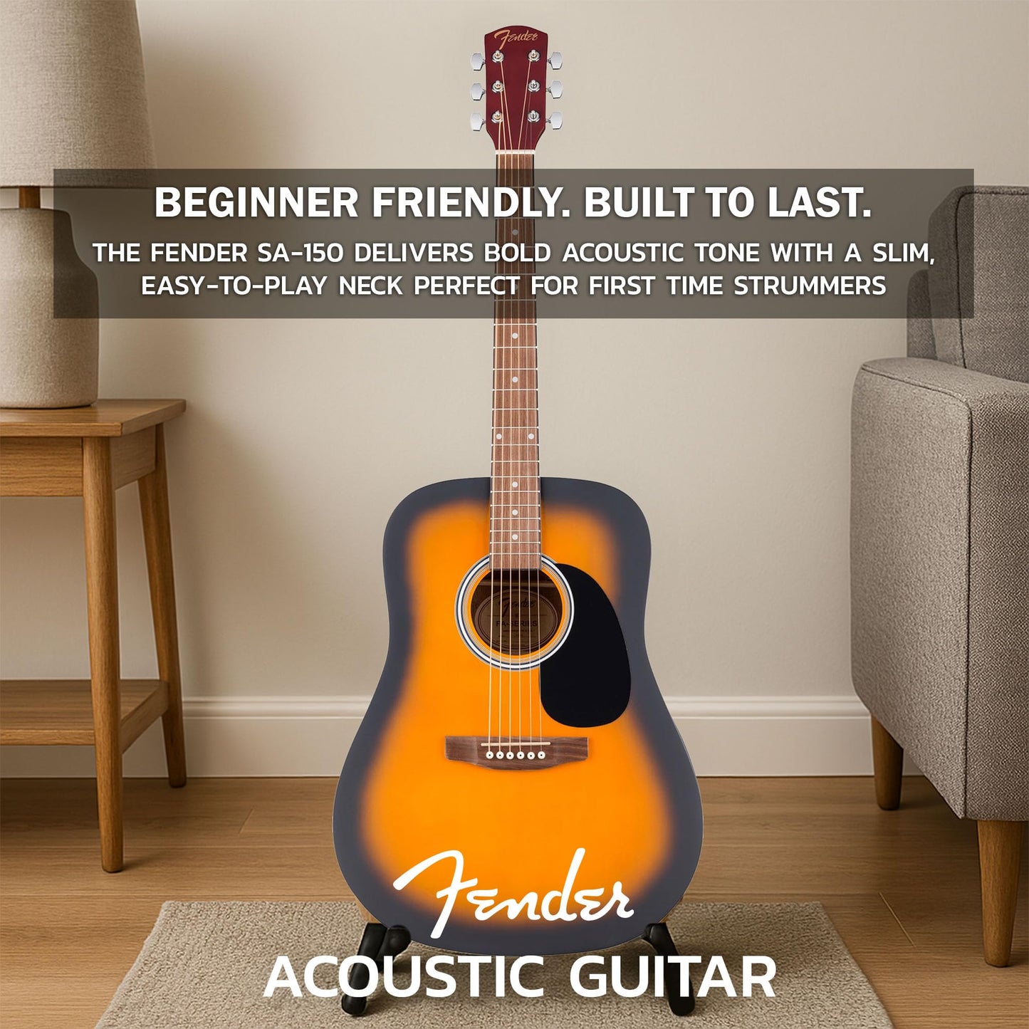 Fender Dreadnought Acoustic Guitar - Sunburst Bundle with Gig Bag, Tuner, Strings, Picks, and Austin Bazaar Instructional DVD