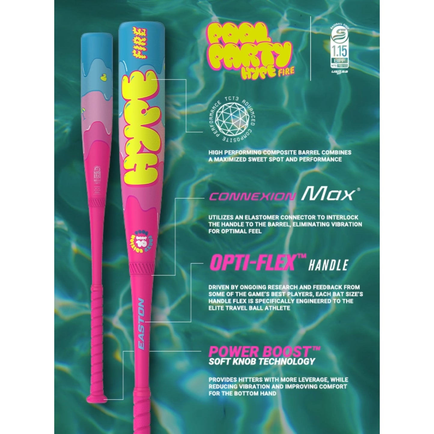 Easton | 2026 | Hype FIRE Pool Party Baseball Bat | USSSA | -10 Drop | 2 3/4" Barrel | 2 Pc. Composite | 28 Inch