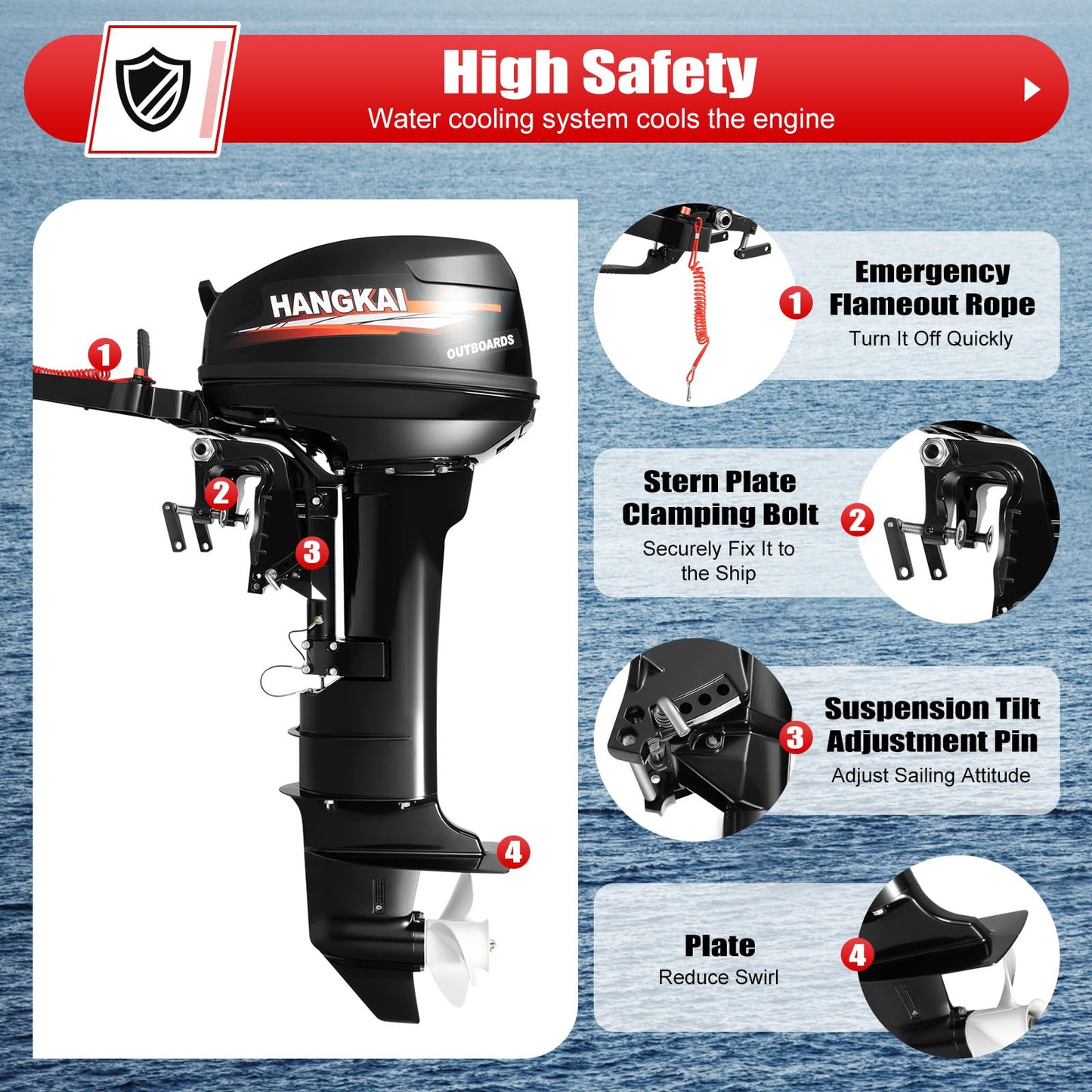 Outboard Motor Engine 2 Stroke18HP Horsepower Long Axis, 246CC Gasoline Power Boat Motor Engine with CDI System, Mud Motor Kit for Width Less than 4.9 Feet and Length Less than 19.7 Inches