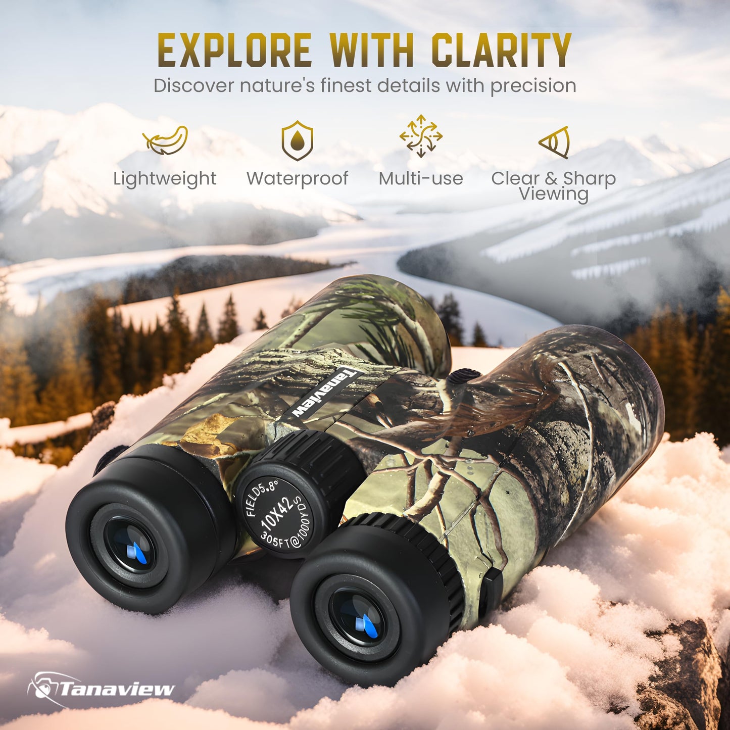10X42 Compact Binoculars for Adults - Long Distance, High Powered Binoculars with Travel Case - Extra Bright Light & Large Field of View - Lightweight, Water & Fog Proof, Hunting, Bird Watching