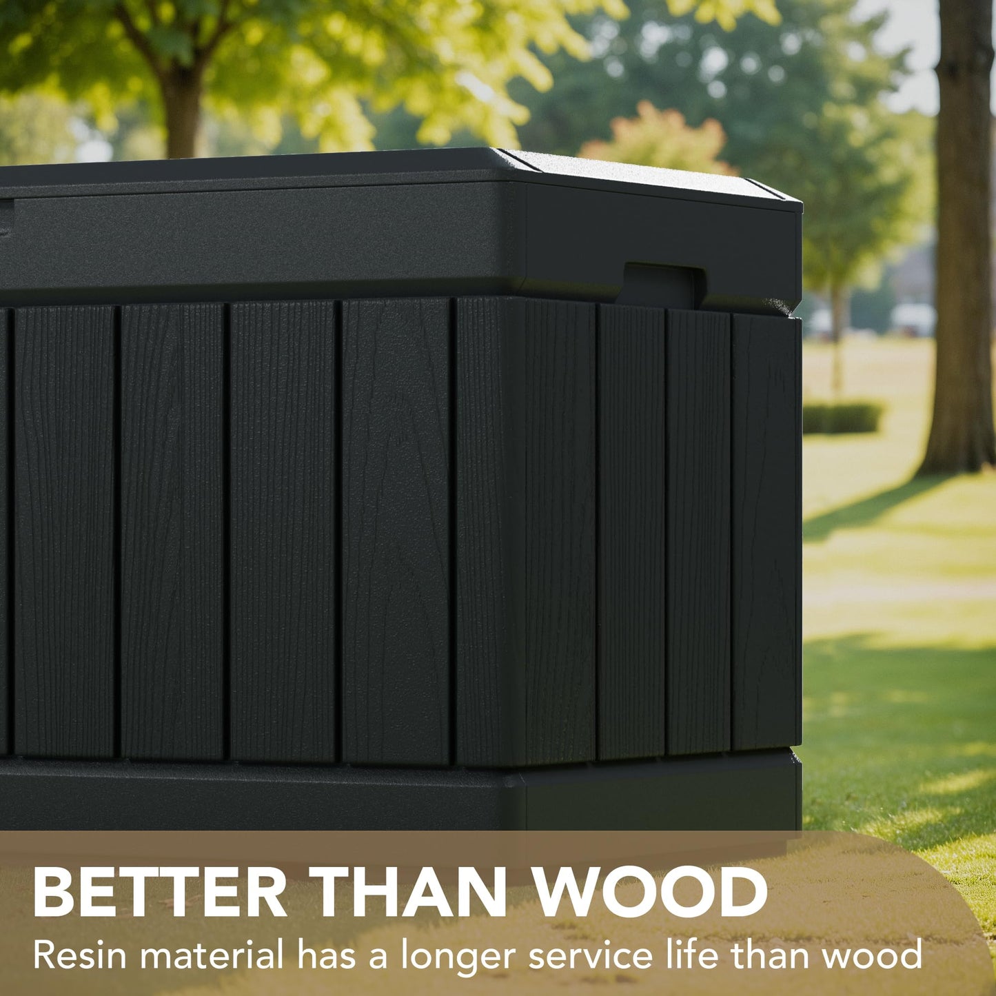 Devoko 100 Gallon Waterproof Large Resin Deck Box Indoor Outdoor Lockable Storage Container for Patio Furniture Cushions Garden Tools (100 Gallon, Black)
