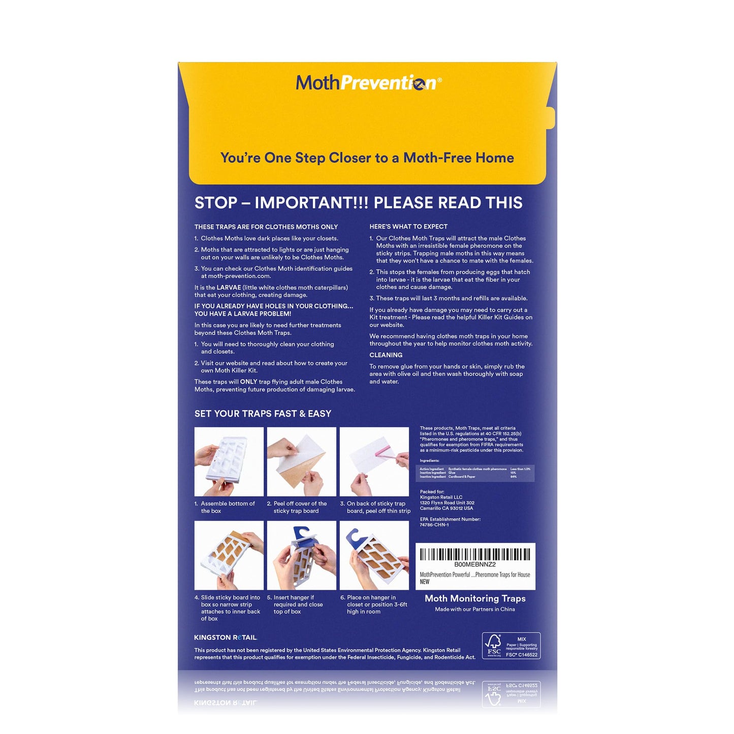 Powerful Moth Traps for Clothes & Closets | Refillable 3-Pack | Odor-Free & Natural | Moth Pheromone Traps for House & Clothing