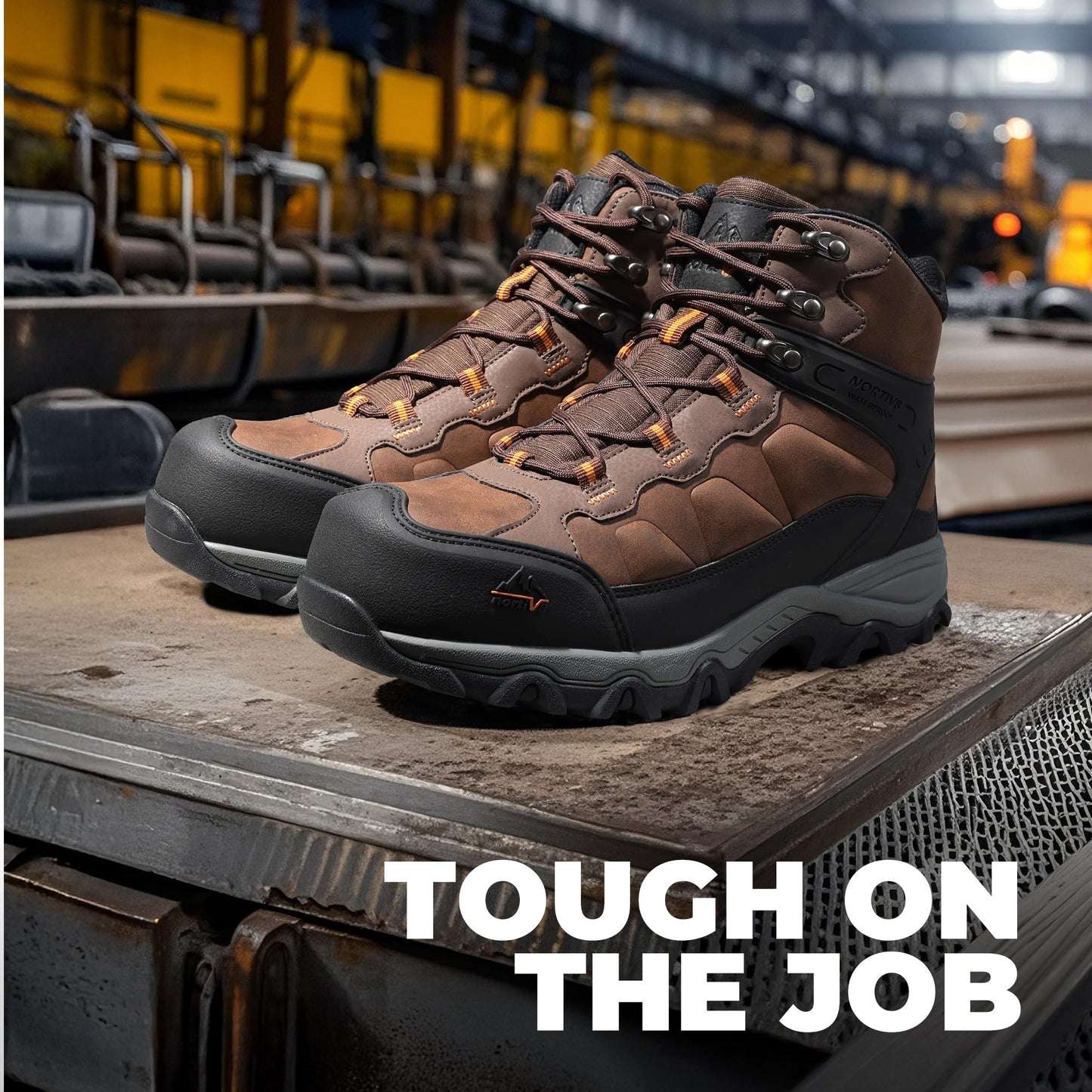 NORTIV 8 Waterproof Steel Toe Boots for Men Slip Resistant Safety Industrial Boots