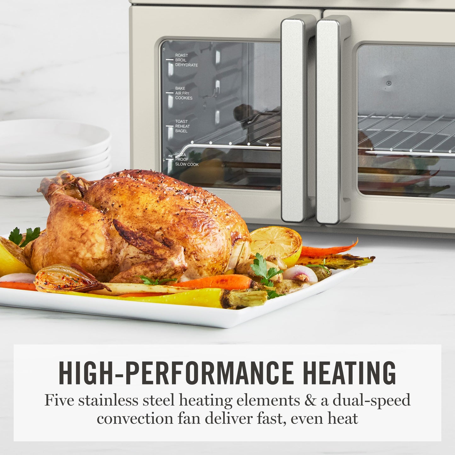Martha Stewart French Door Air Fryer Toaster Oven Combo, 34QT Countertop Convection, 12-in-1, Bake, Broil, Roast, Fits 12” Pizza, Dehydrate, 5 Accessories, Air Fry Basket, Stainless Steel, Caviar Gray