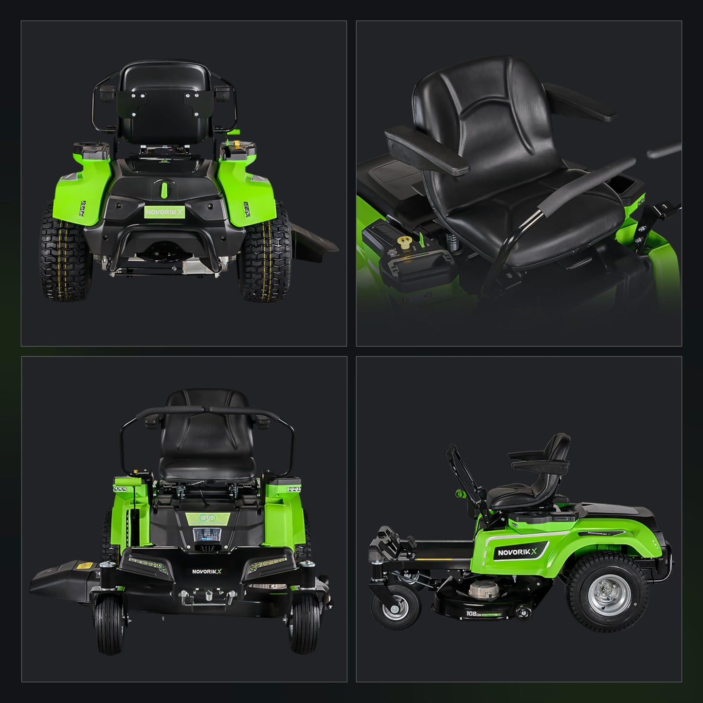 NovorikX 54V 42'' Cordless Electric Riding Lawn Mower, Zero Turn Lawn Mower with 4 * 10AH Batteries and Plug in Charger for Large Yard