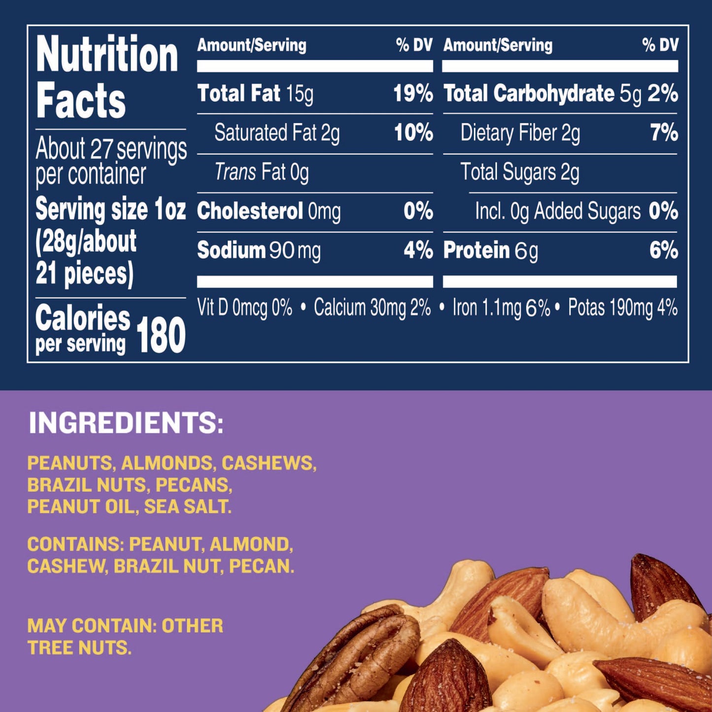 PLANTERS Deluxe Mixed Nuts, Cashews, Almonds, Pecans, Pistachios, Hazelnuts, Roasted with Sea Salt, Party Snacks, Plant-Based Protein Nut Mix, Snacks for Adults, After School Snack Mix, 27oz