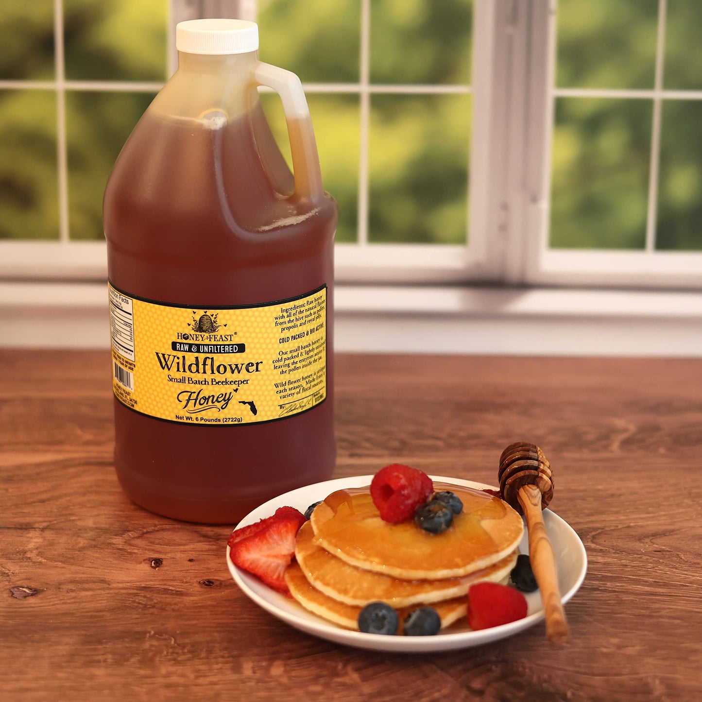 HONEY FEAST Wildflower Honey - 6 Pounds (1/2 Gallon) Bulk Honey, All Natural, Unfiltered, Unheated Honey, Perfect for Sweetening & Baking