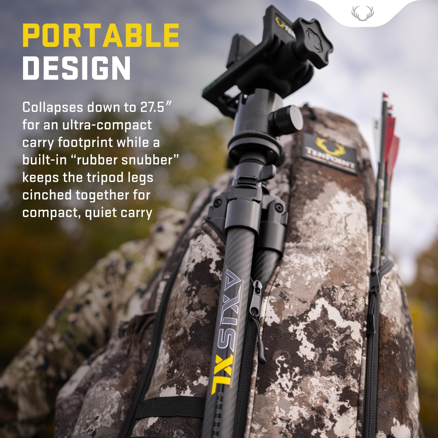 Axis Tripod - Shooting Stability Specifically Designed for Blind Hunting - Extends from 25” to 40” - Lightweight, Compact Design - Includes Two Built-in Levels & Carry Bag