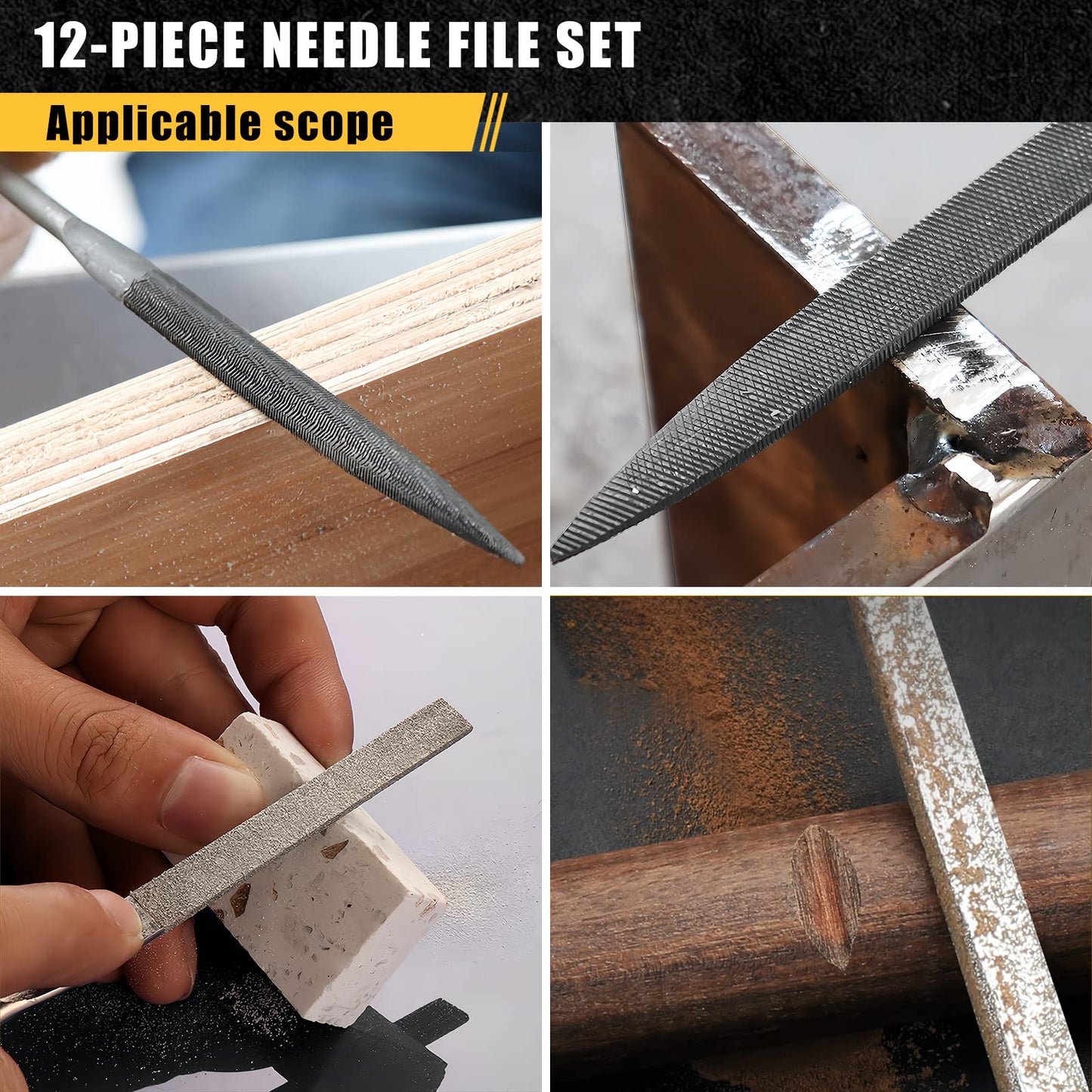 3-Piece 8" Wood Rasp File Set, Includes Flat/Half-Round/Round. For Woodworking & Sharping Wood