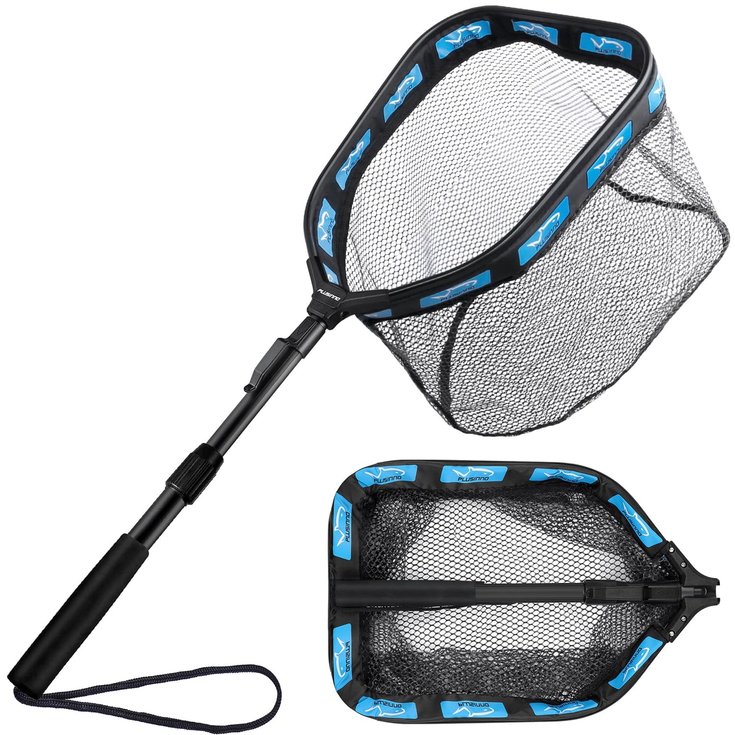 PLUSINNO Floating Fishing Net for Steelhead, Salmon, Fly, Kayak, Catfish, Bass, Trout Fishing, Rubber Coated Landing Net for Easy Catch & Release, Compact & Foldable for Easy Transportation & Storage