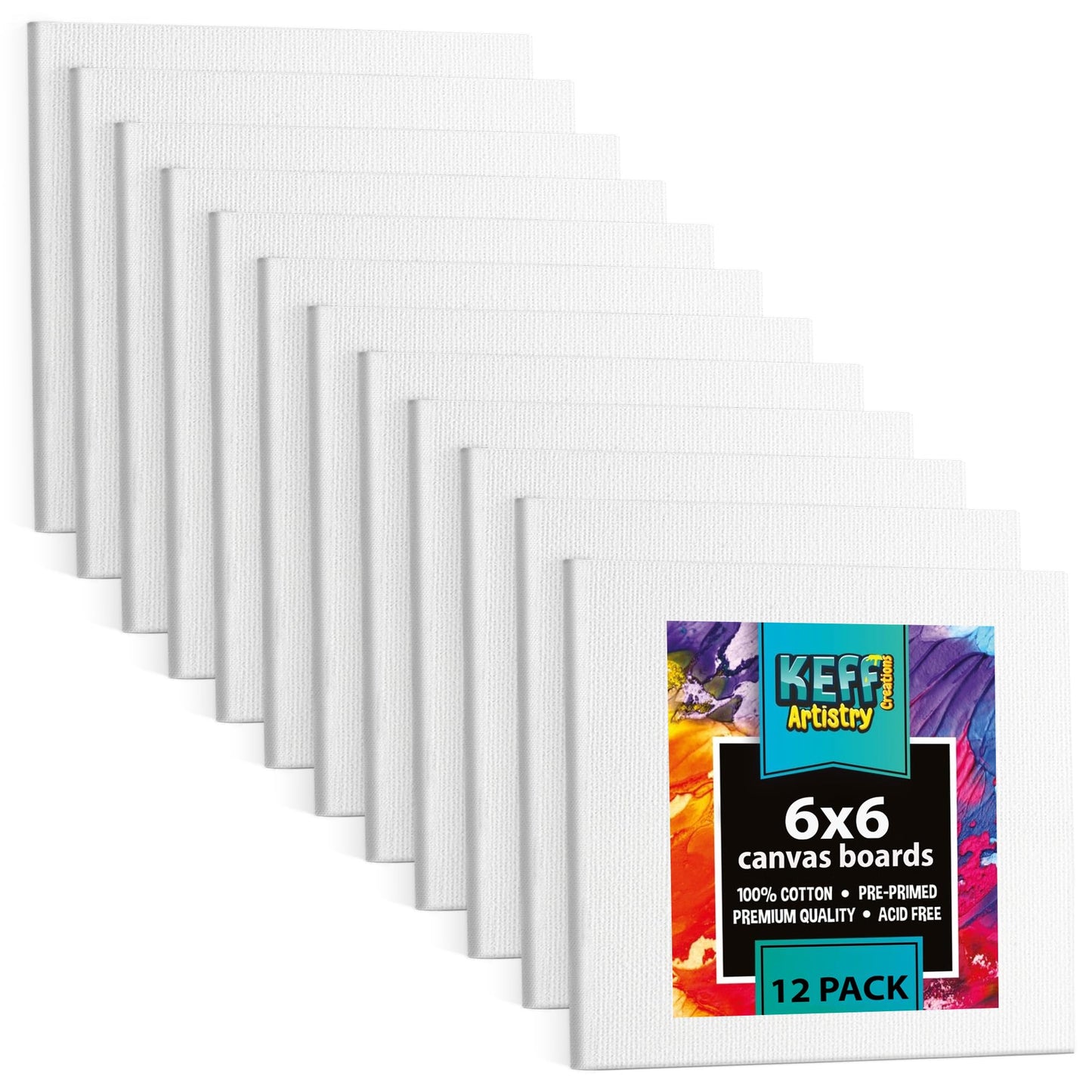 KEFF 24-Pack Bulk Canvas for Painting, 6 of 5x7, 8x10, 9x12, 11x14 Canvas Boards for Painting, Art Supplies for Adults & Kids - 100% Cotton Primed Painting Canvas for Acrylic, Oil, Watercolor, Tempera