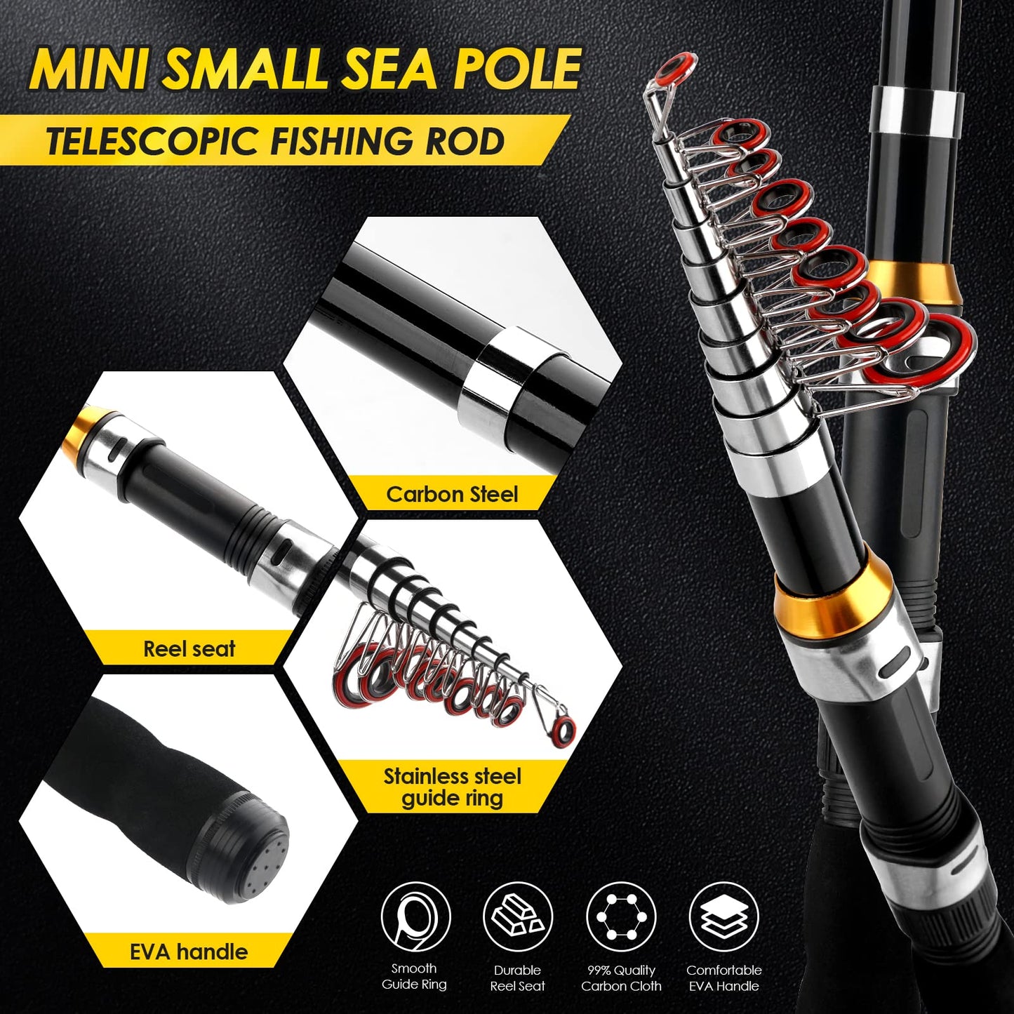 Telescopic Fishing Rod Reel Combo 2PCS 6.89FT Collapsible Fishing Pole Spinning Reel Lures Accessories with Fishing Bag Portable Fishing Rod Kit for Saltwater Freshwater Travel Fishermen Gift