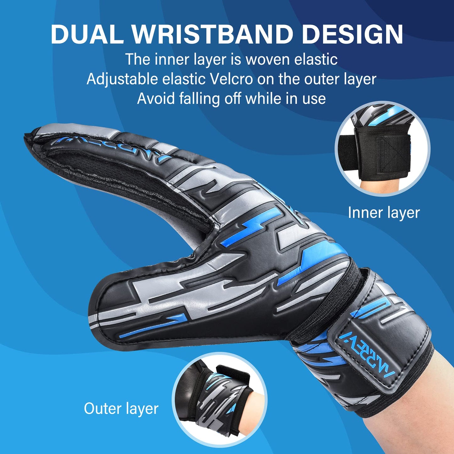 Anrrew Soccer Goalie Gloves with fingersave and Double Wrist Protection.Goalkeeper Gloves Provide Extreme Strong Control and Grip.Soccer Gloves for Youth,Kids,Adult