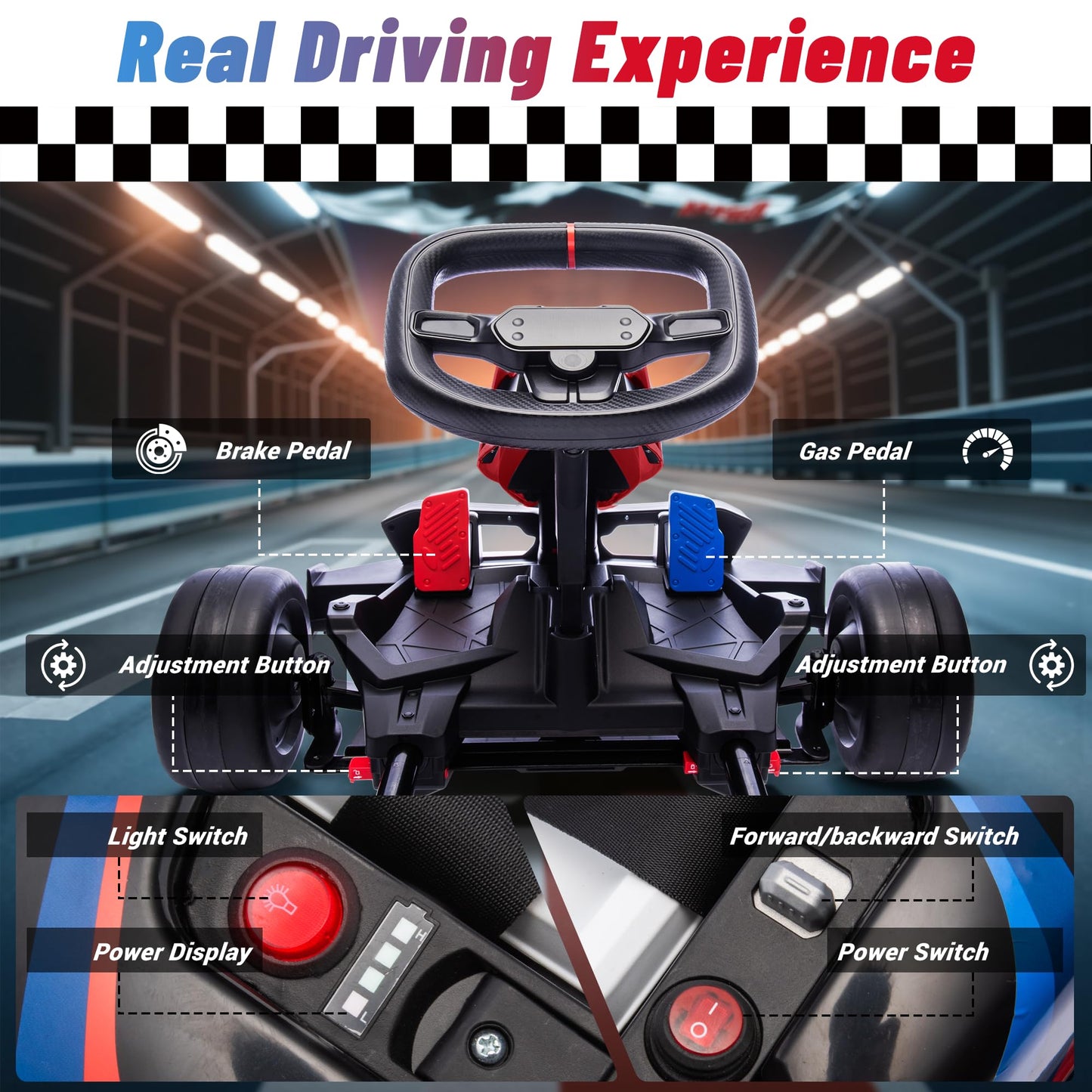 Wanan 36V Electric Go Kart with Adjustable Seat, Licensed BMW Drift Kart with Dual 2 x 300W Motors, Crazy Go Cart for Kids Ages 6-12, Cool LED Lights, Drift Mode and 2 Speeds (Red)