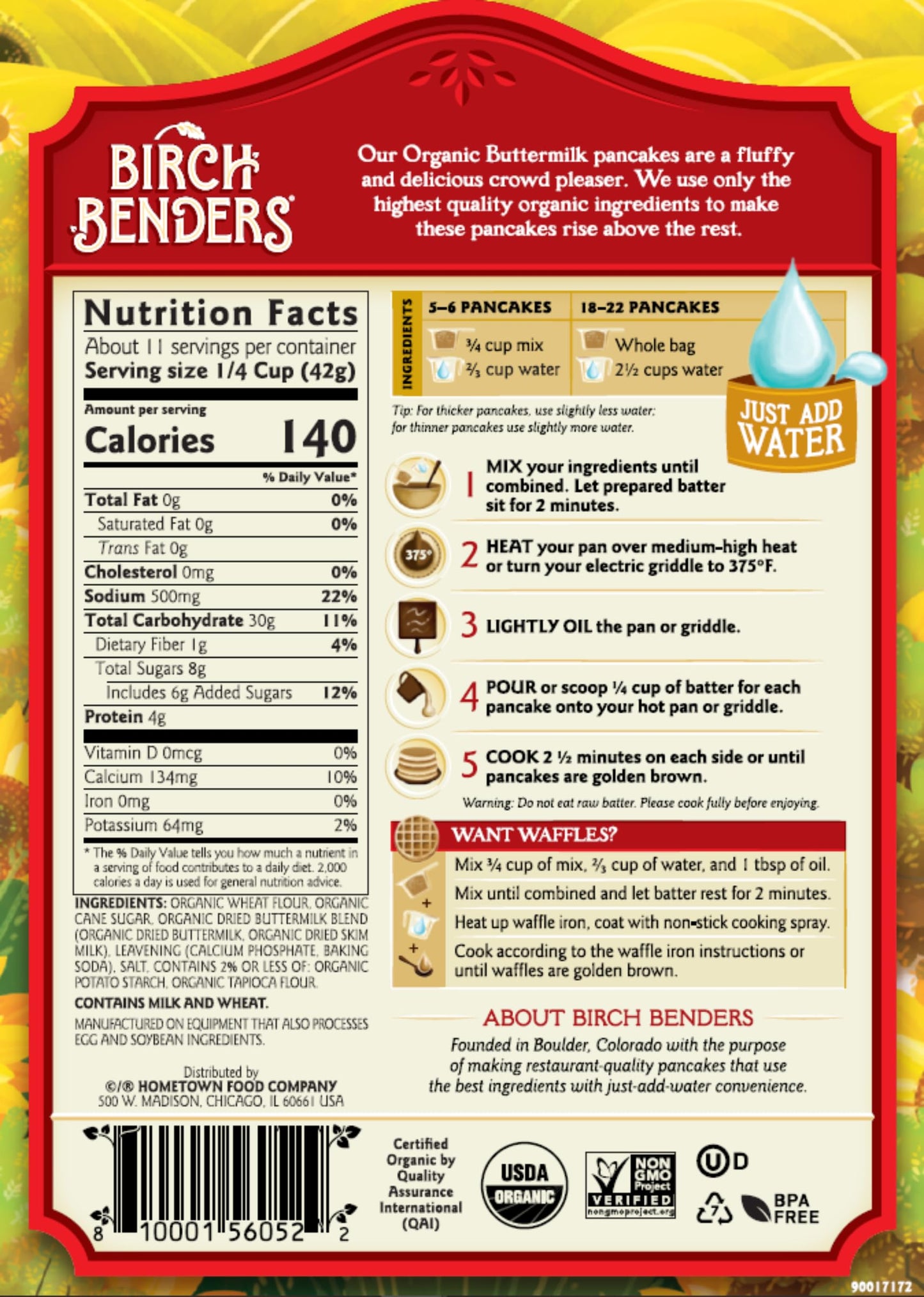 Organic Pancake and Waffle Mix, Classic Recipe by Birch Benders, Whole Grain, Non-GMO, Just Add Water, 16oz (Packaging may vary)