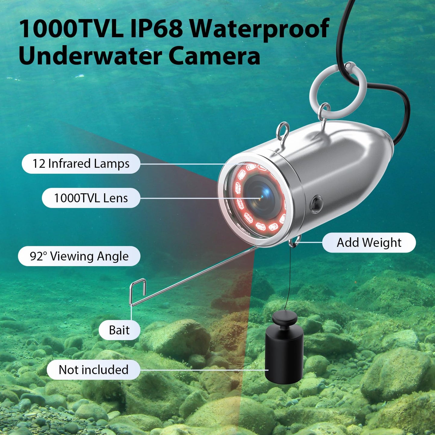 Eyoyo Underwater Fishing Camera Portable Video Fish Finder 9 inch LCD Monitor 1000TVL Waterproof Camera Underwater DVR Video Fish Cam 30m Cable 12pcs IR Infrared Lights for Ice, Boat and Lake Fishing
