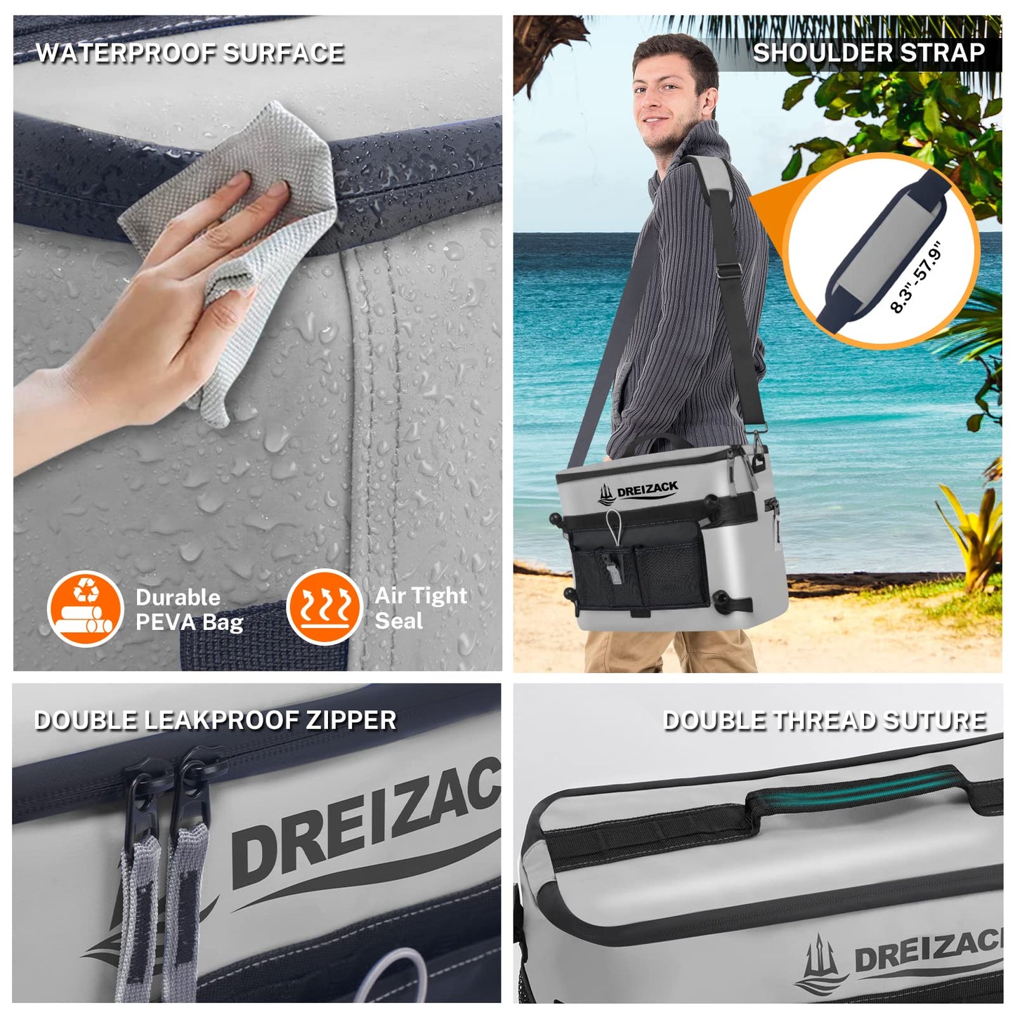 Dreizack Kayak Cooler Behind Seat, Waterproof Cooler for Kayaking,Paddle Board Cooler Compatible with Lawn-Chair Seat Kayak Accessories Cooler Bag Kayak Cooler Tow Behind for Camping Fishing