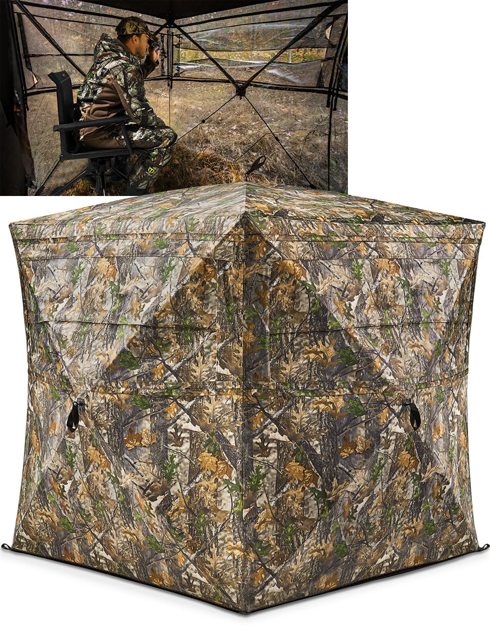 TIDEWE Hunting Blind See Through with Carrying Bag, 2-3 Person Pop Up Ground Blinds 270 Degree, 300D Portable Resilient Hunting Tent for Deer & Turkey Hunting (Camouflage)