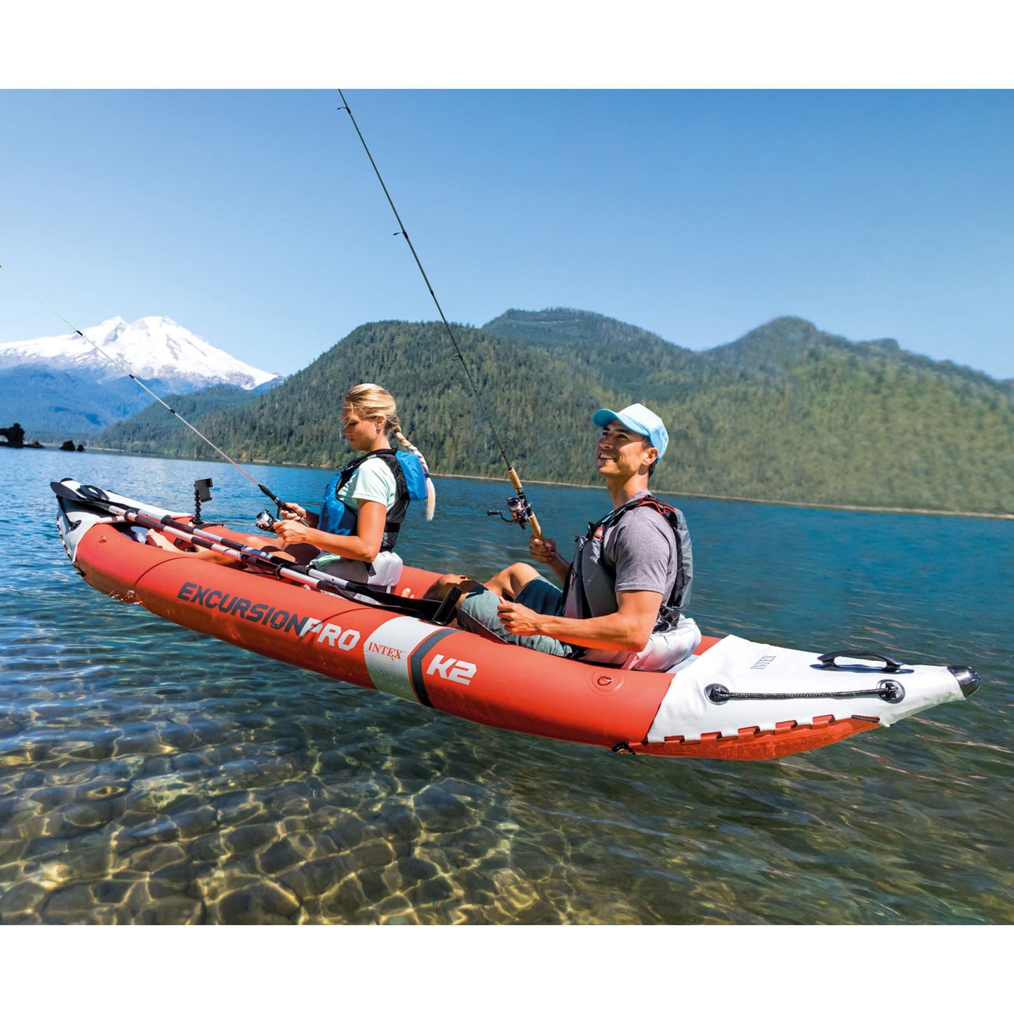 INTEX 68309EP Excursion Pro K2 Inflatable Kayak Set: Includes Deluxe 86in Kayak Paddles and High-Output Pump – SuperTough PVC – Adjustable Bucket Seat – 2-Person – 400lb Weight Capacity, 2-Pack