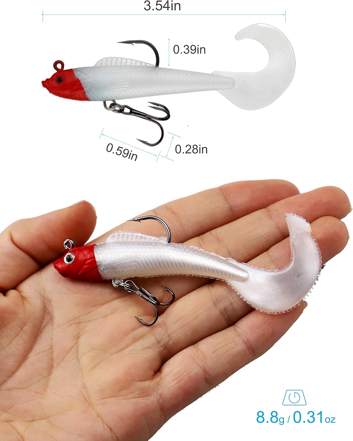 Lures for Bass Jig Head Soft Swimbait, 6-Pack 6 Colors Plastic Bait for Saltwater/Freshwater Fishing