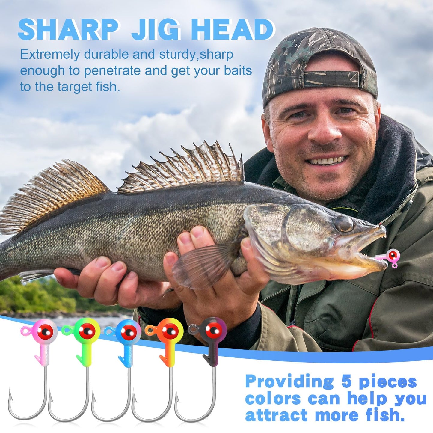 Skylety 60 Pcs Crappie Jig Heads for Fishing Lures Baits Hooks for Freshwater Saltwater Bass Trout