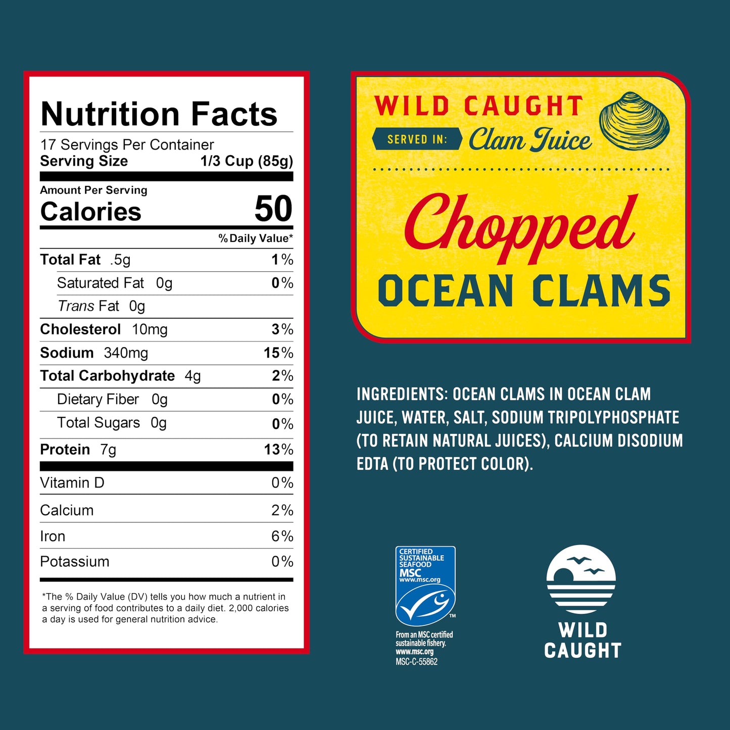 Snow's Ocean Chopped Clams Canned, 51 oz Can - 7g Protein per Serving - Gluten Free, No MSG, 99% Fat Free - Great for Pasta & Seafood Recipes