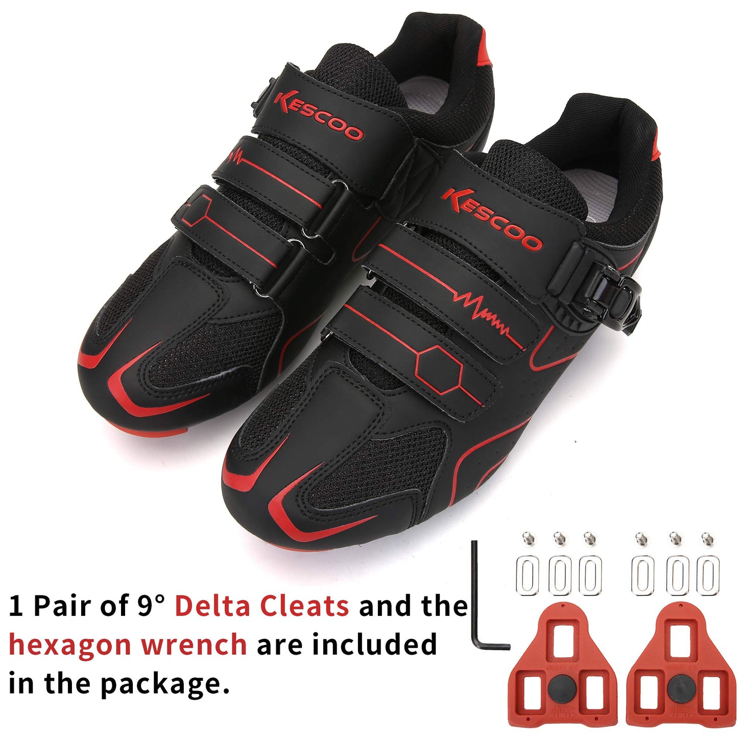 Unisex Cycling Shoes Compatible with pelaton Indoor Road Bike Riding Shoes for Men and Women Delta Cleats Clip Outdoor Pedal, (Black-red, M5.5)