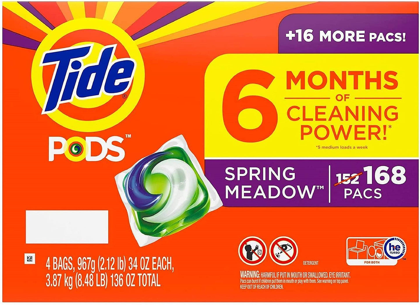 Tide PODS Liquid Laundry Detergent Soap Pacs, HE Compatible, Powerful 3-in-1 Clean in one Step, Built in Stain Removers, Spring Meadow Scent, 76 Count